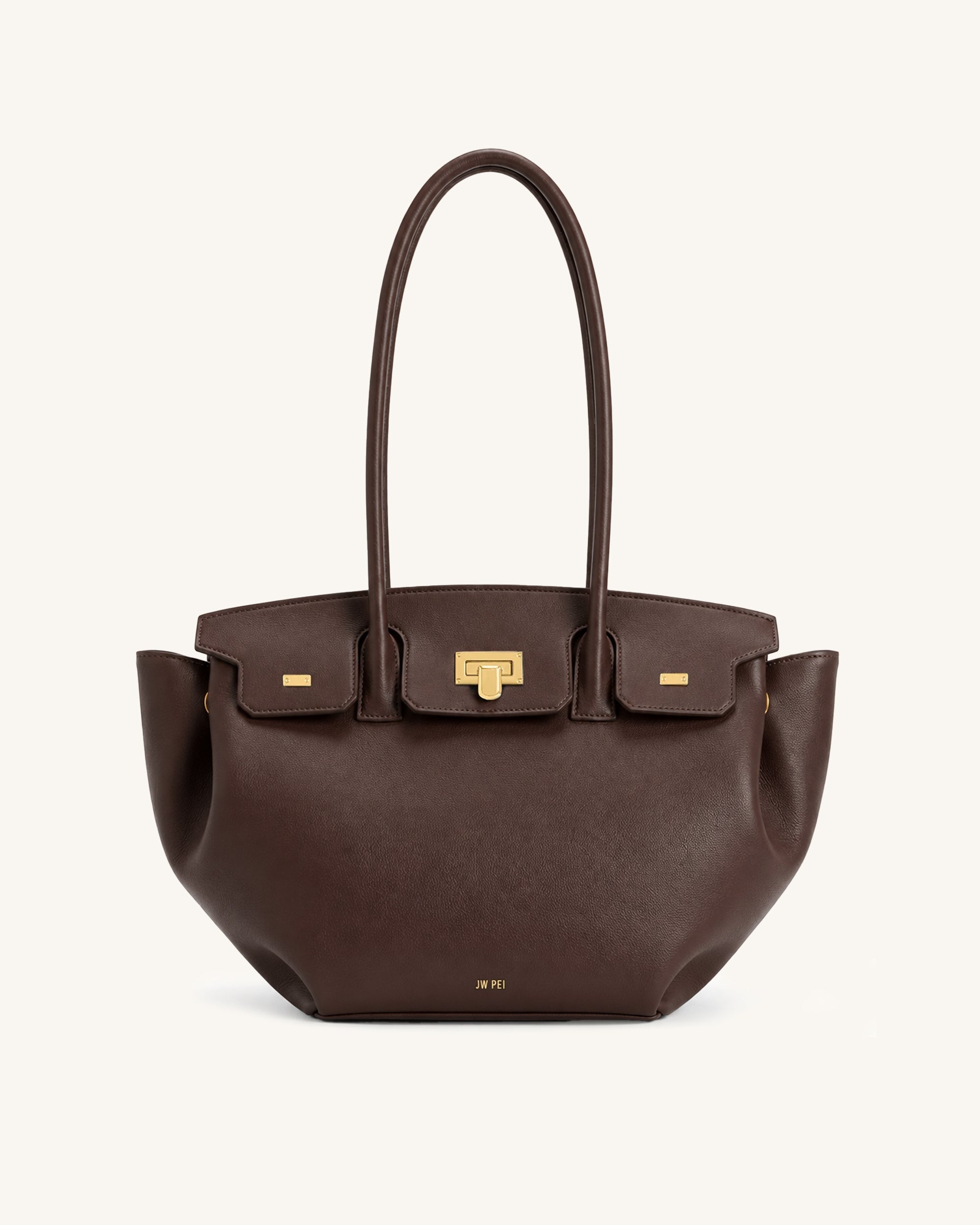 Ziva Tab Detail Long Handle Tote Bag - Dark Brown