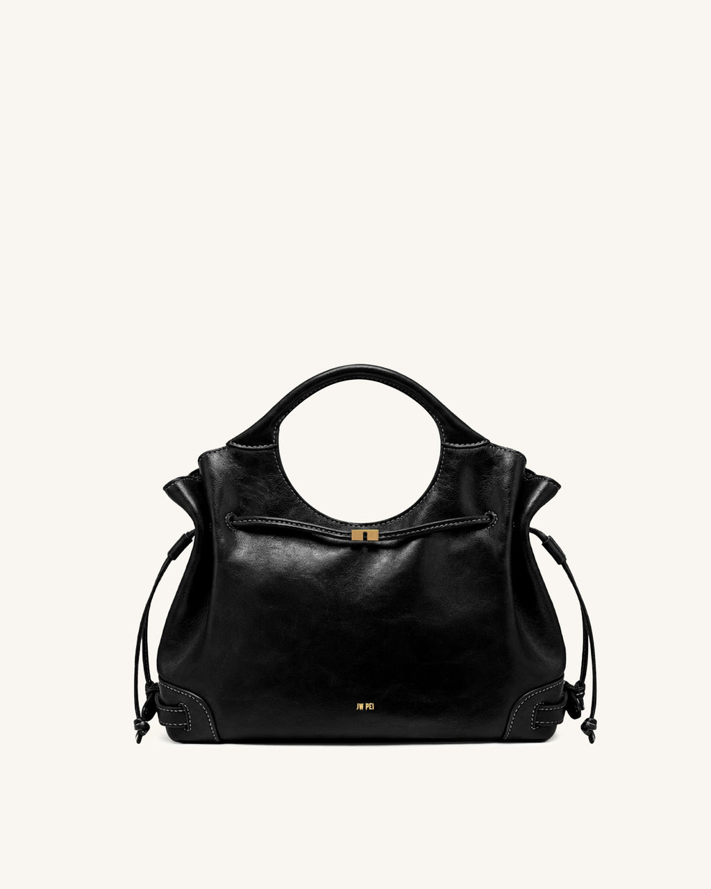 Virelle Waxed Vegan Leather Drawstring Tote Bag - Black