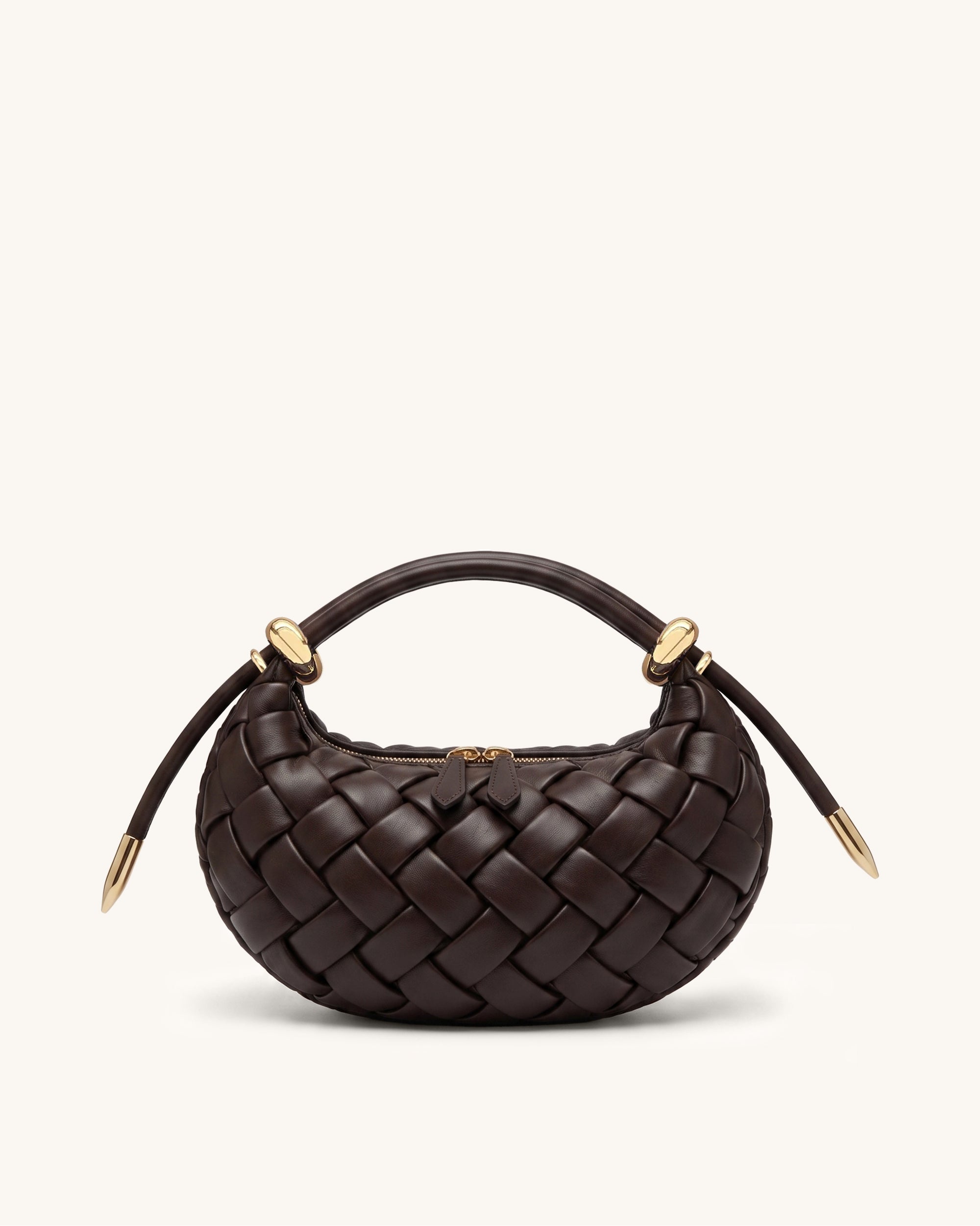 Orla Woven Curved Shoulder Bag - Dark Brown