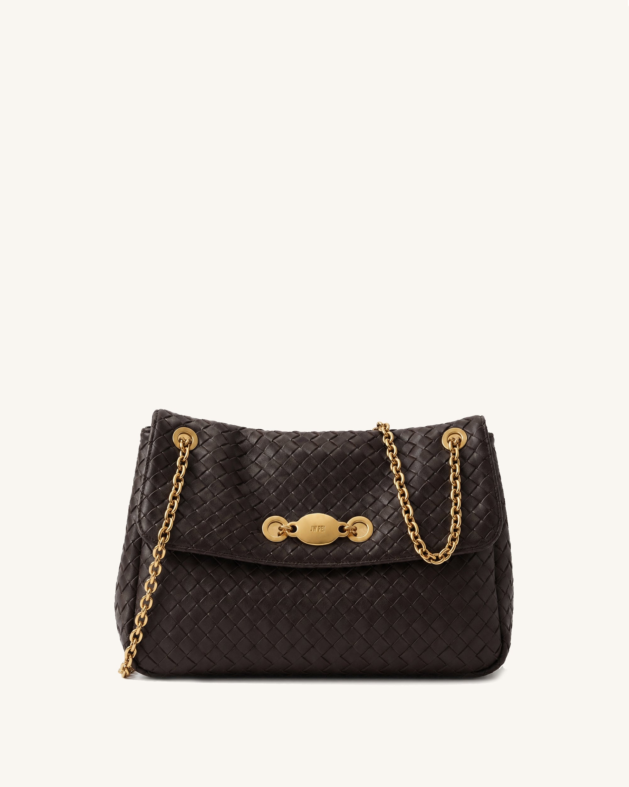 Yara Woven Chain Shoulder Bag - Dark Brown