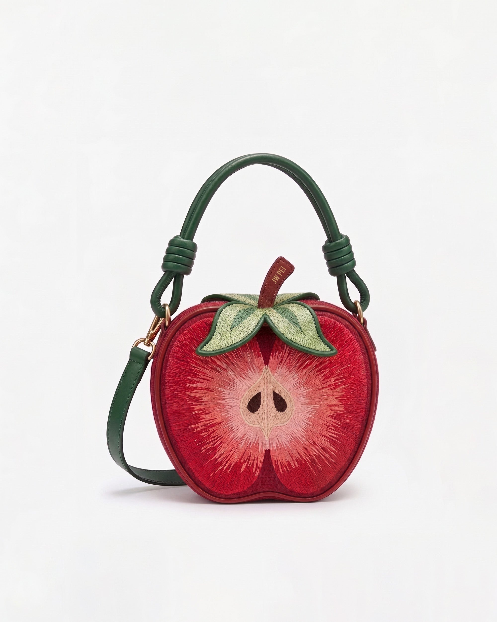 Embroidered Apple Top Handle Bag - Red