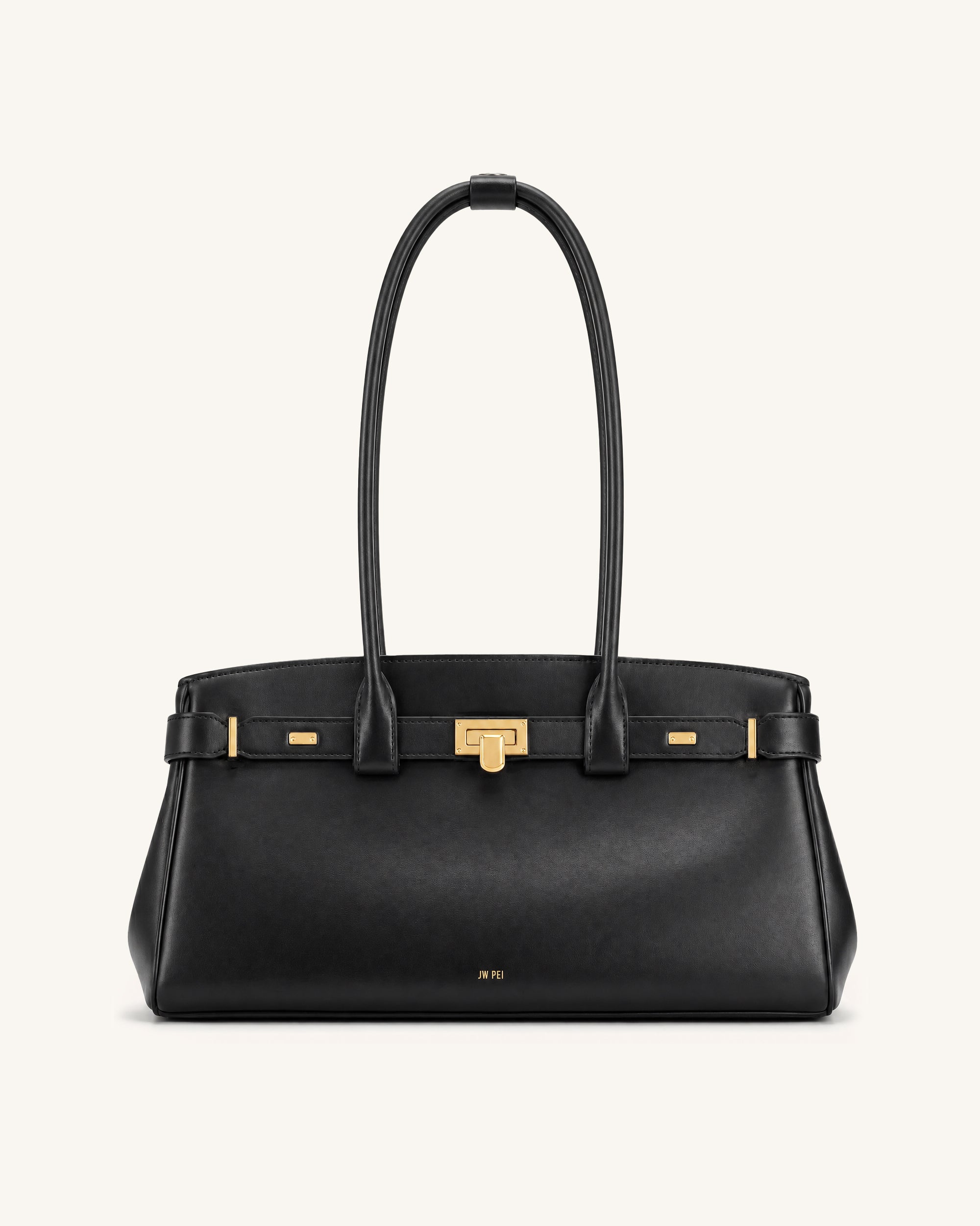 Ziva East-West Long Handle Tote Bag - Black