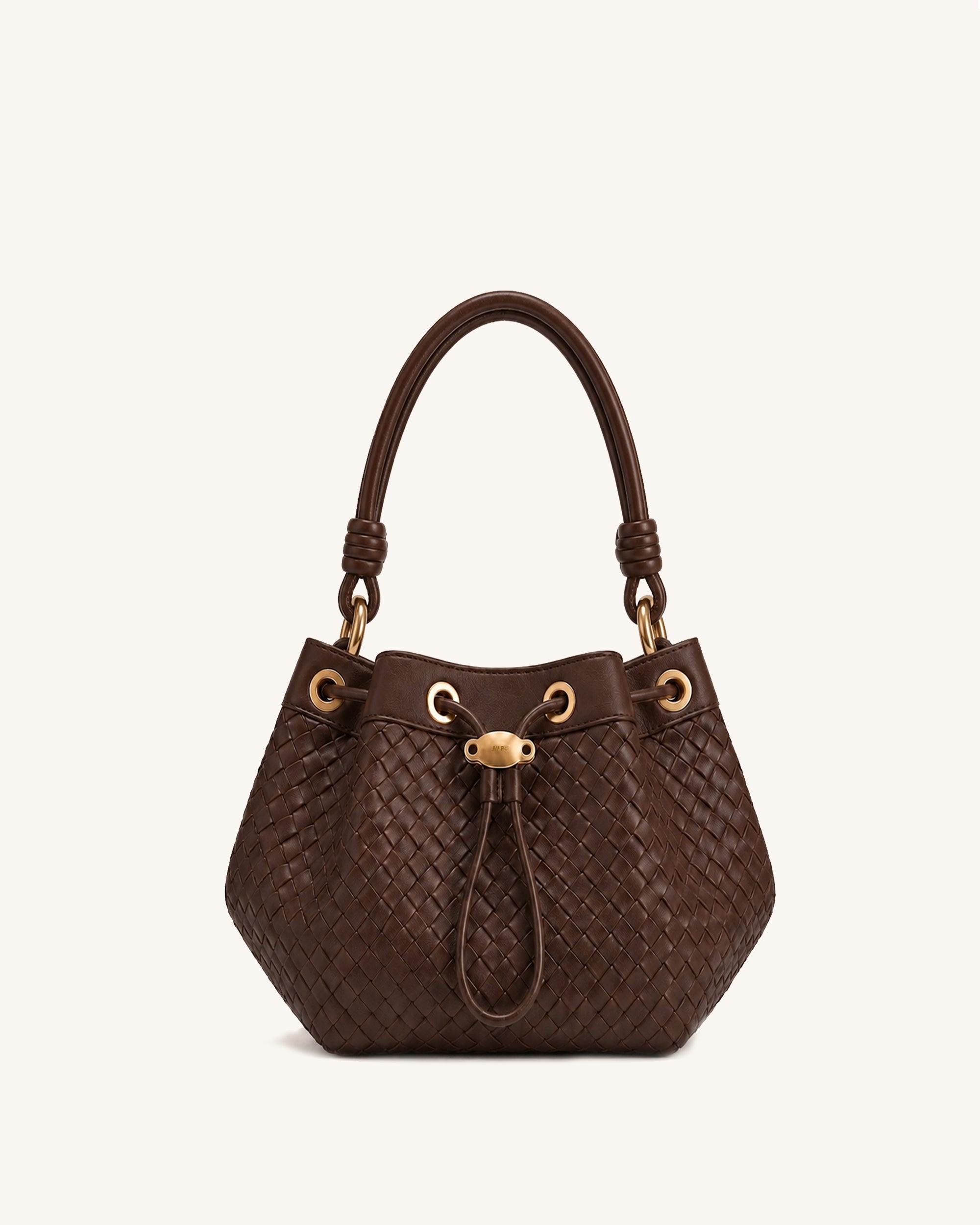 Yara Woven Drawstring Bucket Bag - Dark Brown