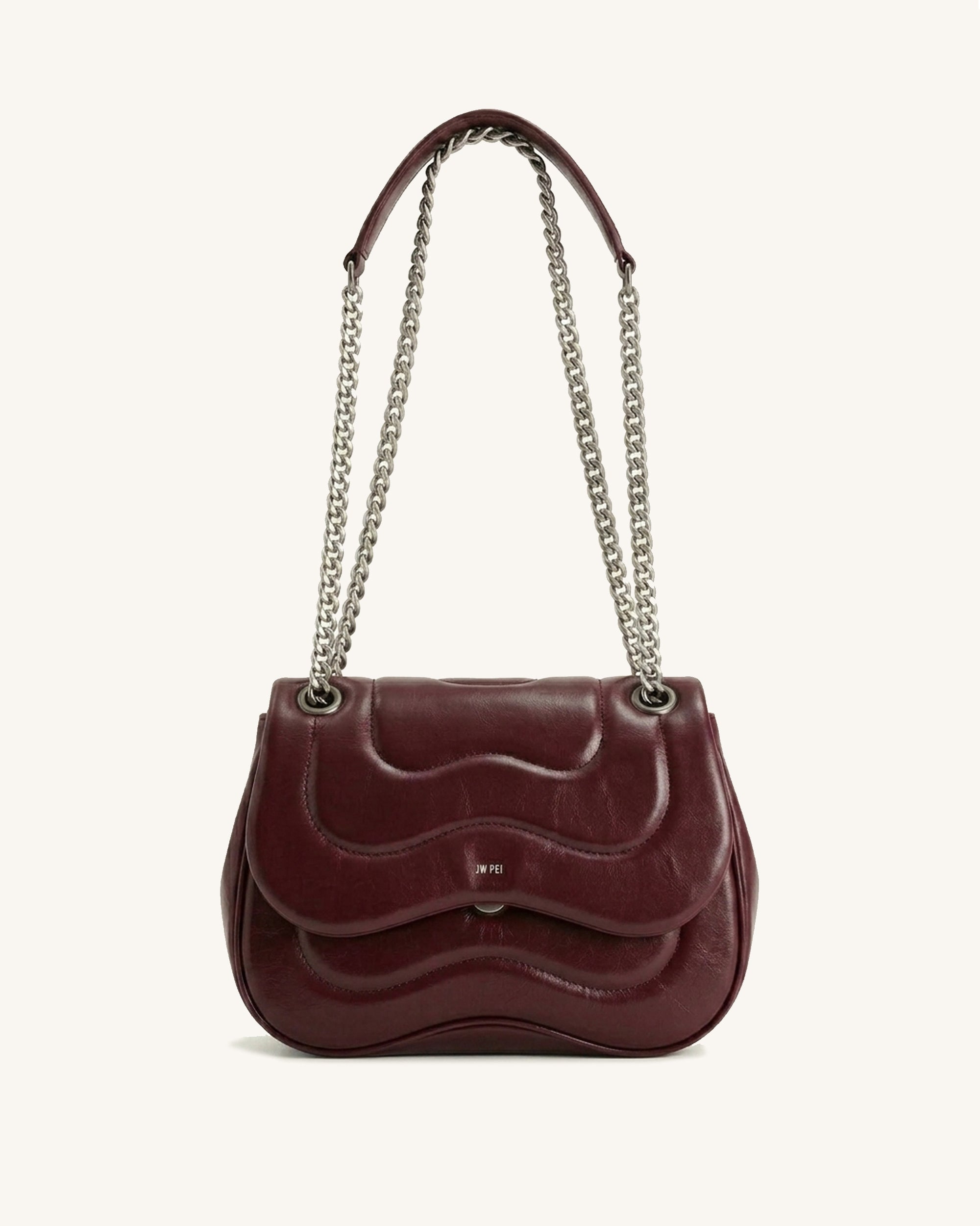 Tina Wavy Chain Shoulder Bag - Burgundy