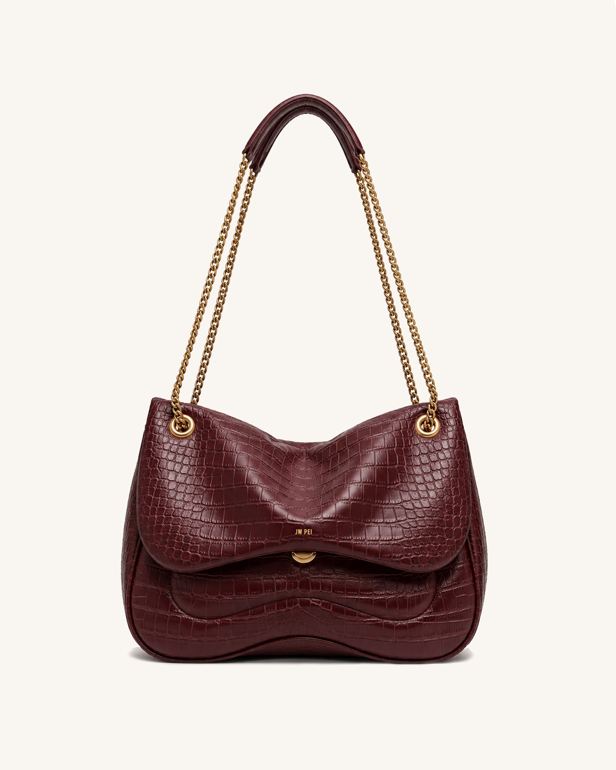 Tina Quilted Chain Shoulder Bag - Burgundy Croc
