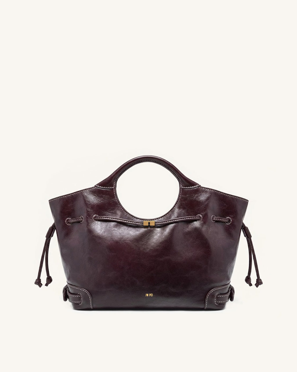 Virelle Waxed Vegan Leather Drawstring Tote Bag - Burgundy