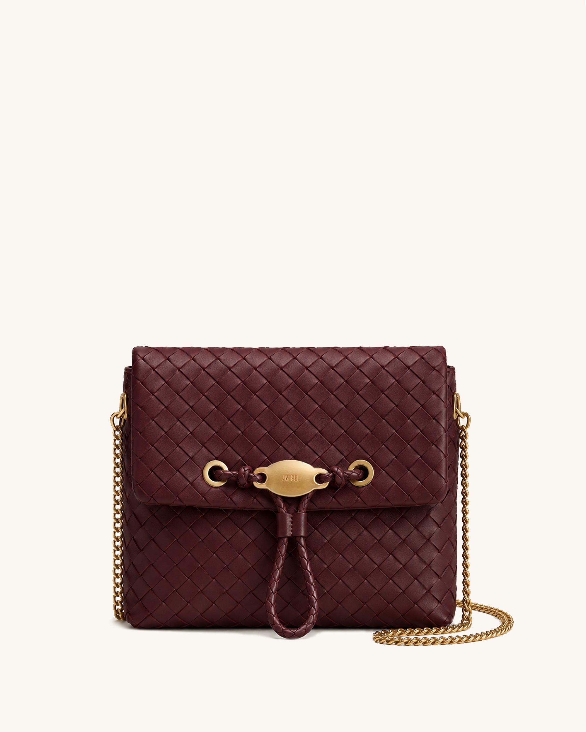 Yara Woven Chain Flap Bag - Burgundy