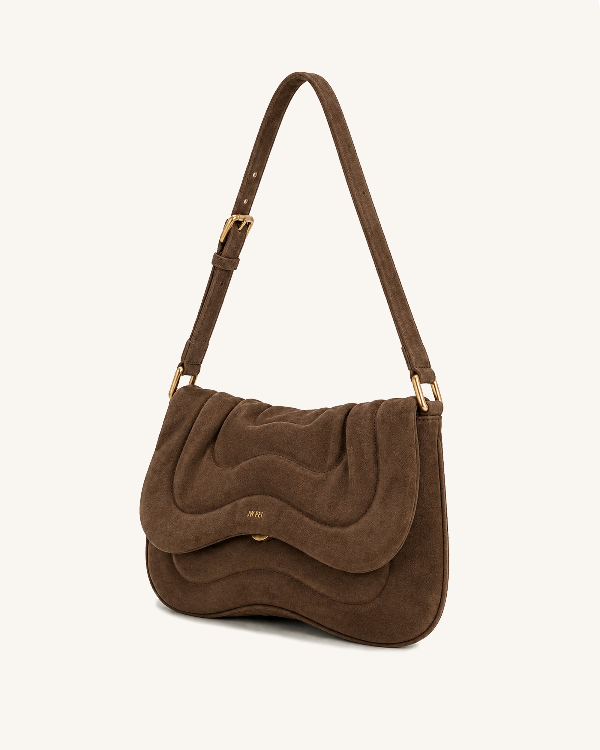 Tina Quilted Faux Suede Flap Shoulder Bag - Brown