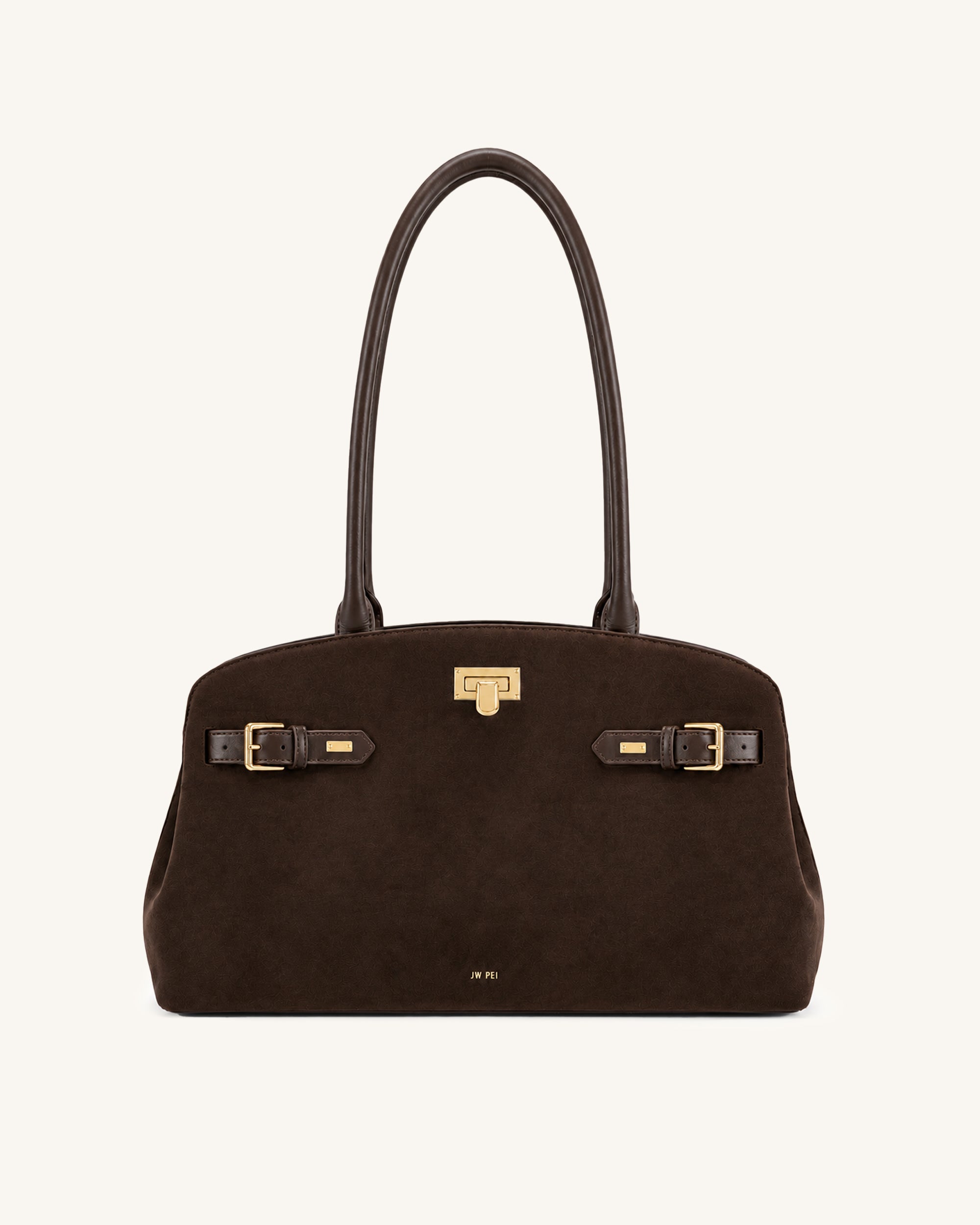 Ziva Curved Long Handle Tote Bag - Dark Brown