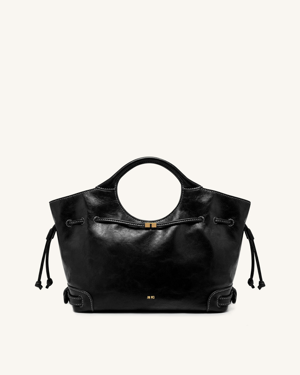 Virelle Waxed Vegan Leather Drawstring Tote Bag - Black