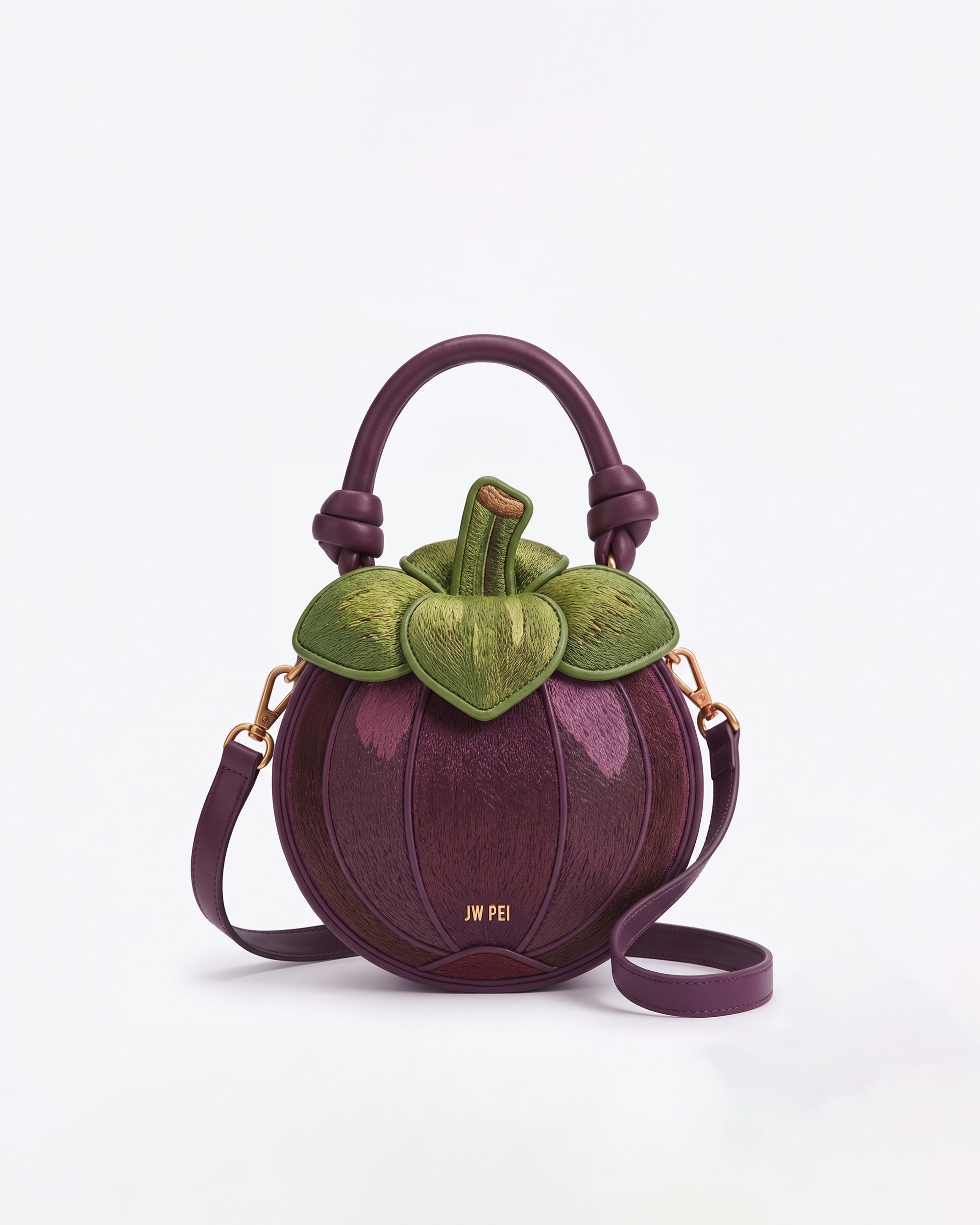 Embroidered Mangosteen Top Handle Bag - Purple