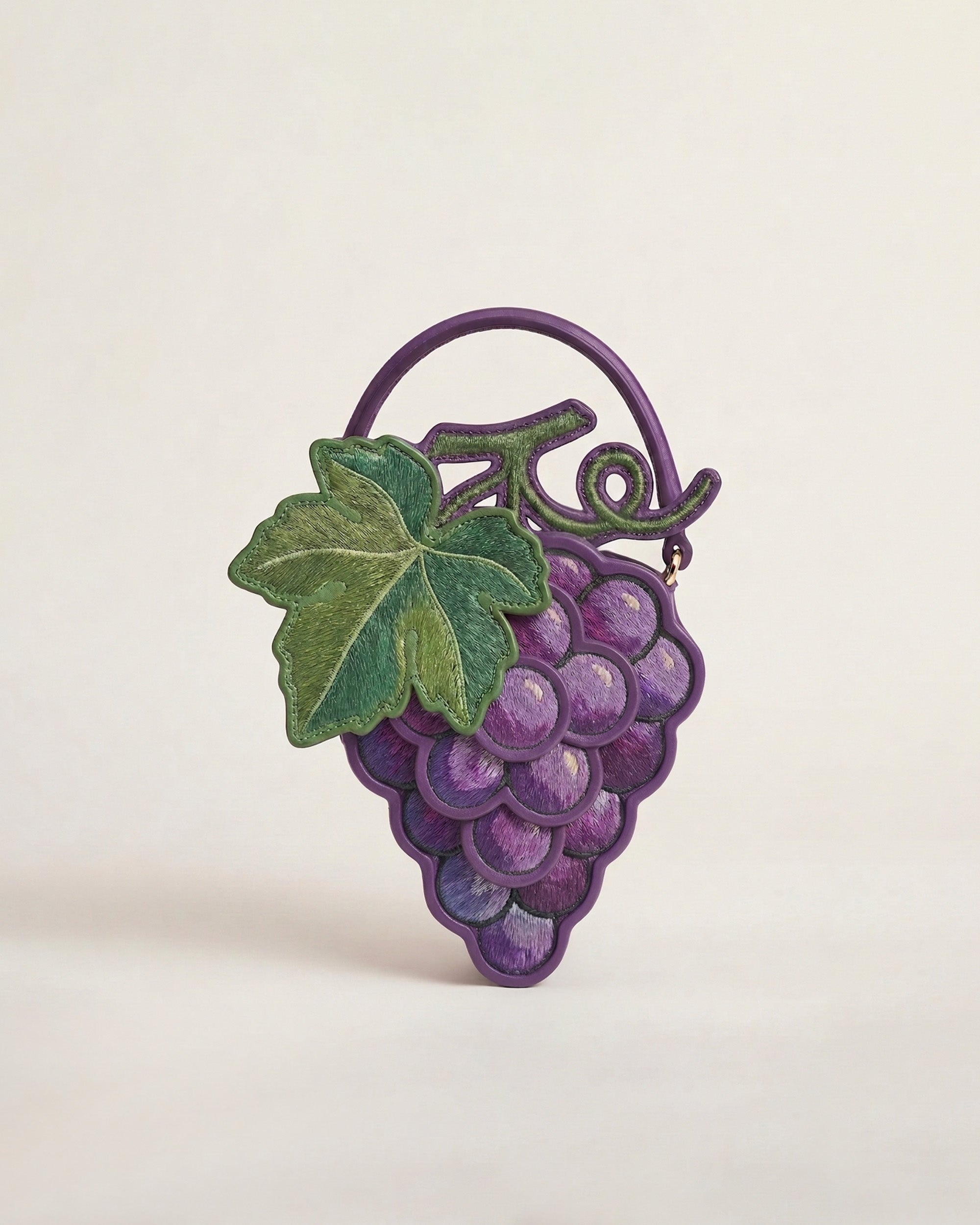 Embroidered Grape Shaped Top Handle Bag - Purple