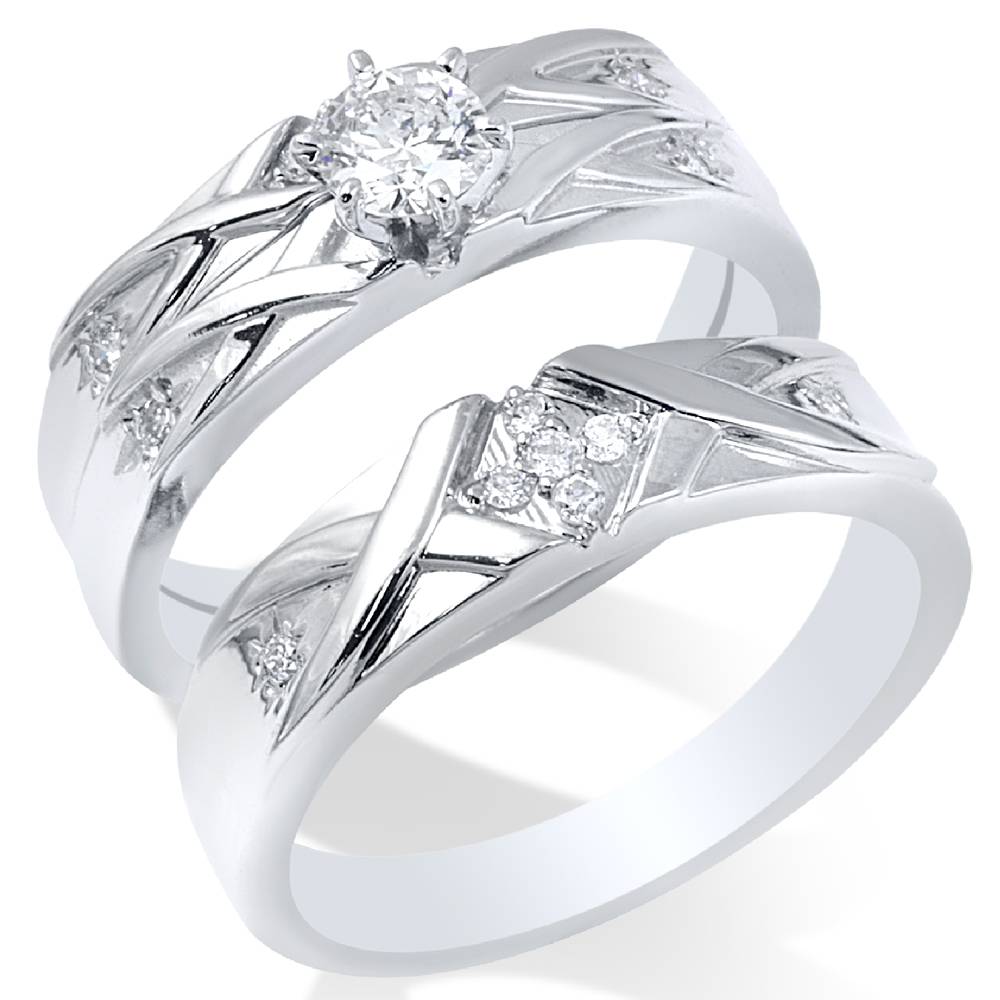 Matching Diamond Engagement Wedding Ring Set His Hers White Gold 14k Size Selectable
