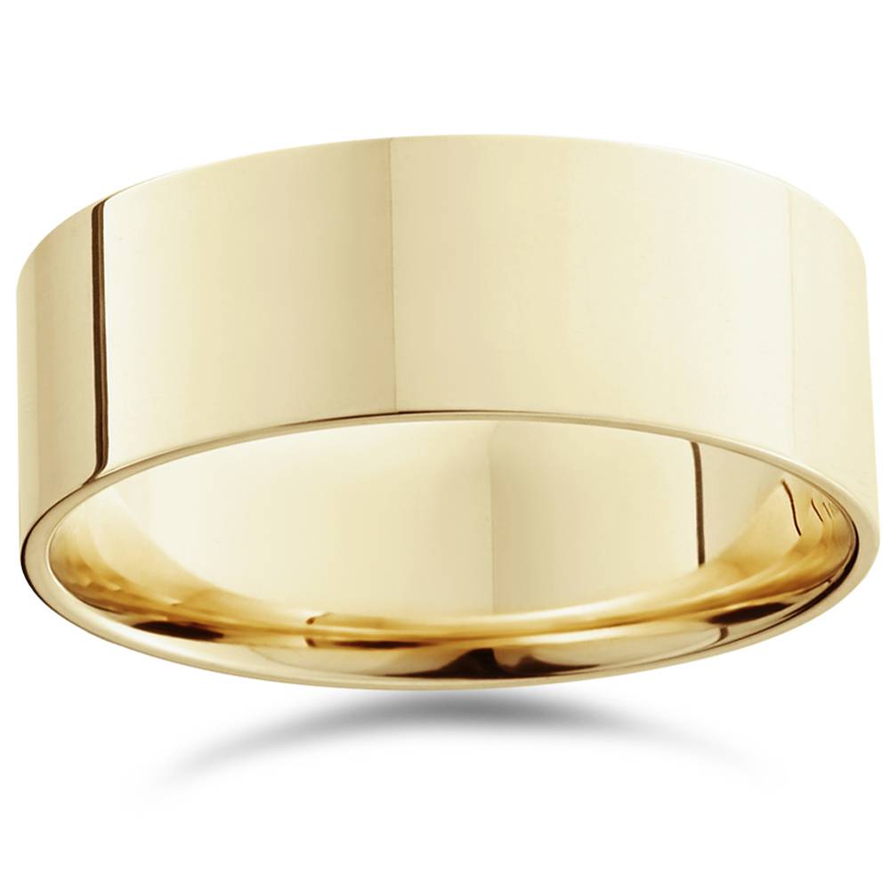 8mm Flat High Polished Wedding Band 10K Yellow Gold Size Selectable