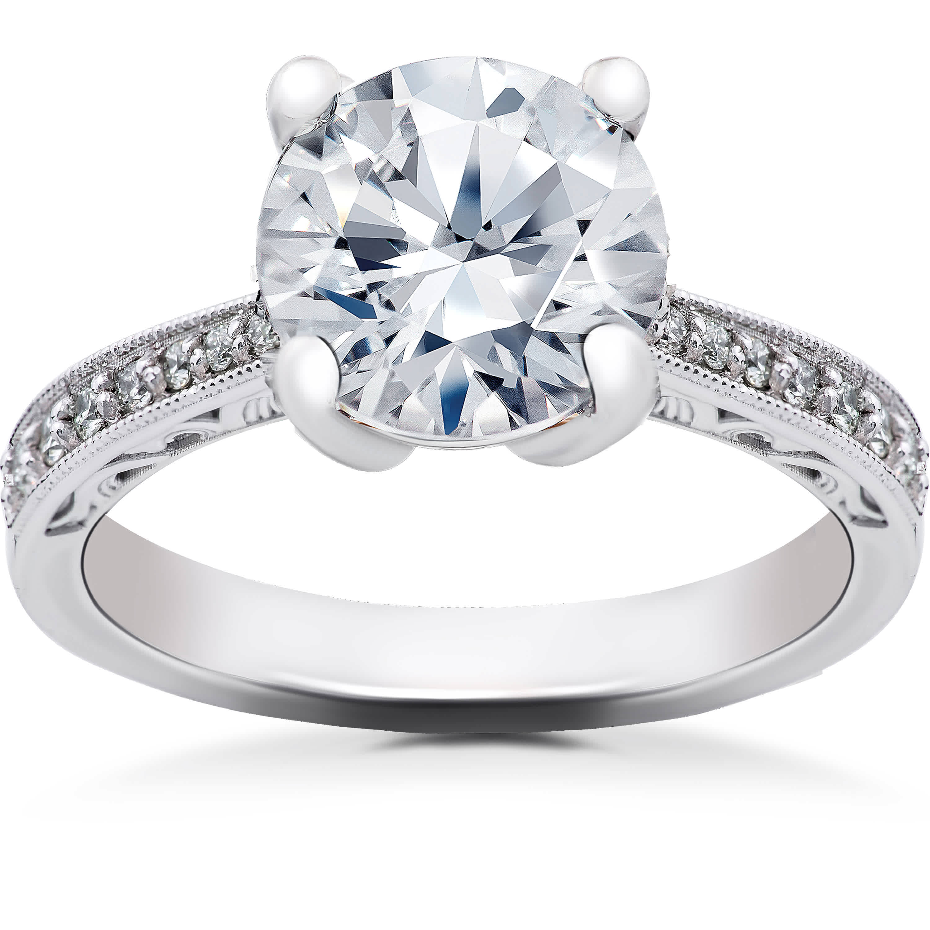 2 1/6 ct Lab Created Eco Friendly Diamond Vintage Engagement Ring 14k White Gold Size Selectable