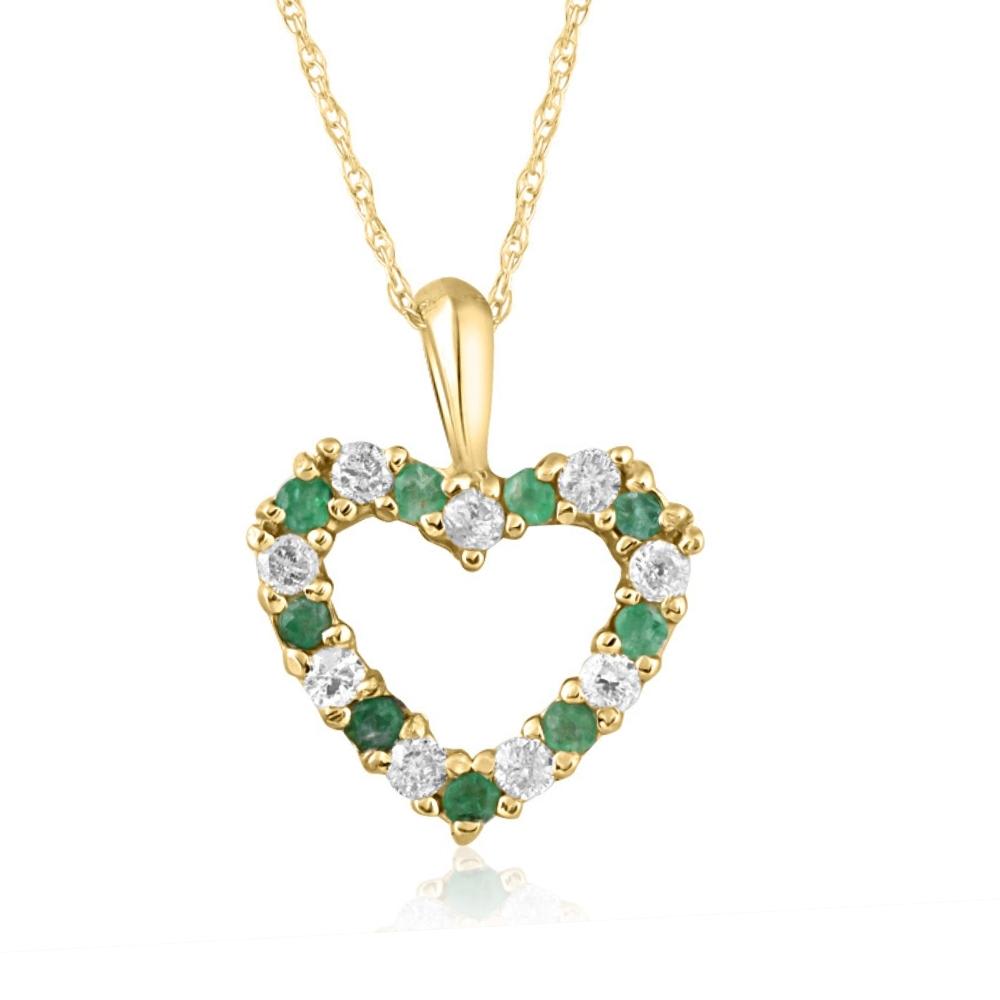1/2ct Emerald & Diamond Heart Pendant Solid 14K White, Yellow, or Rose Gold 1/2"