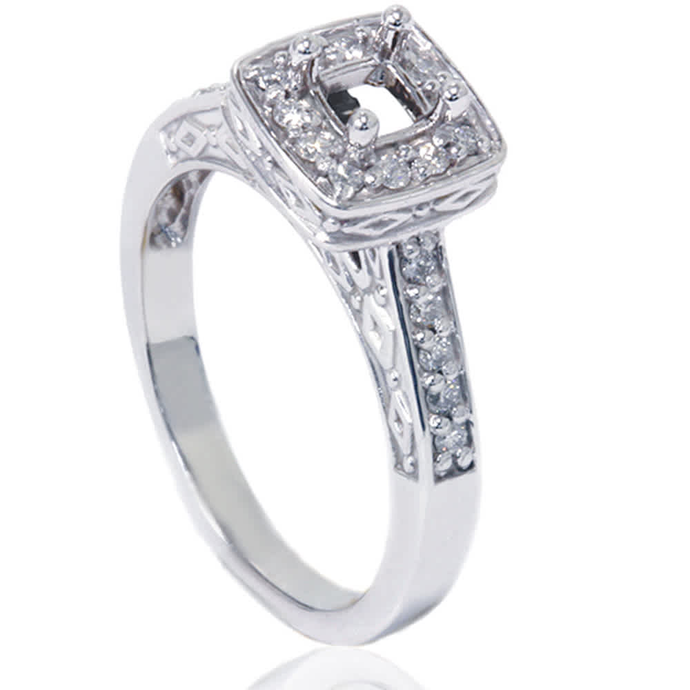 1/4ct Vintage Semi Mount Engagement Ring 14K White Gold Size Selectable