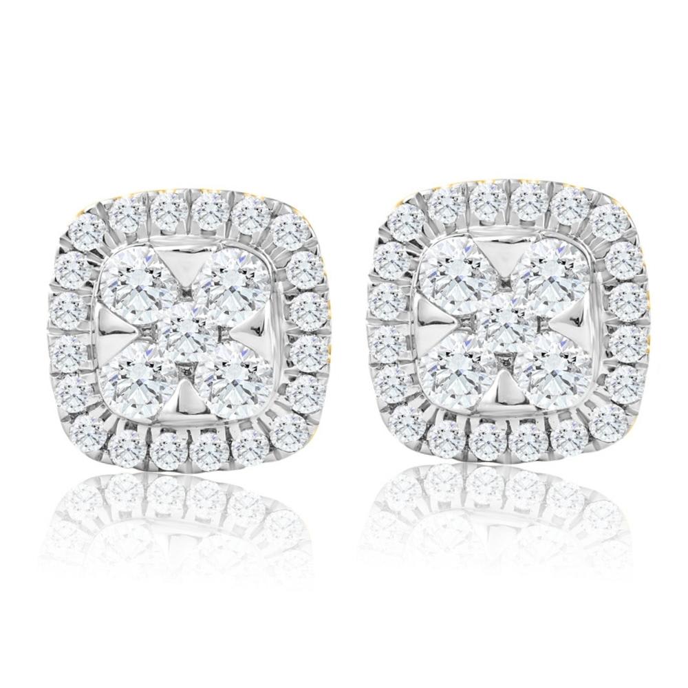 1Ct T.W. Pave Diamond Cushion Halo Studs 10k Yellow Gold Lab Grown Earrings