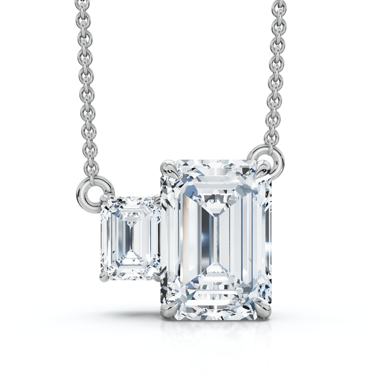 1 1/2Ct Emerald Cut Toi et Moi Diamond Pendant 14k Gold Lab Grown