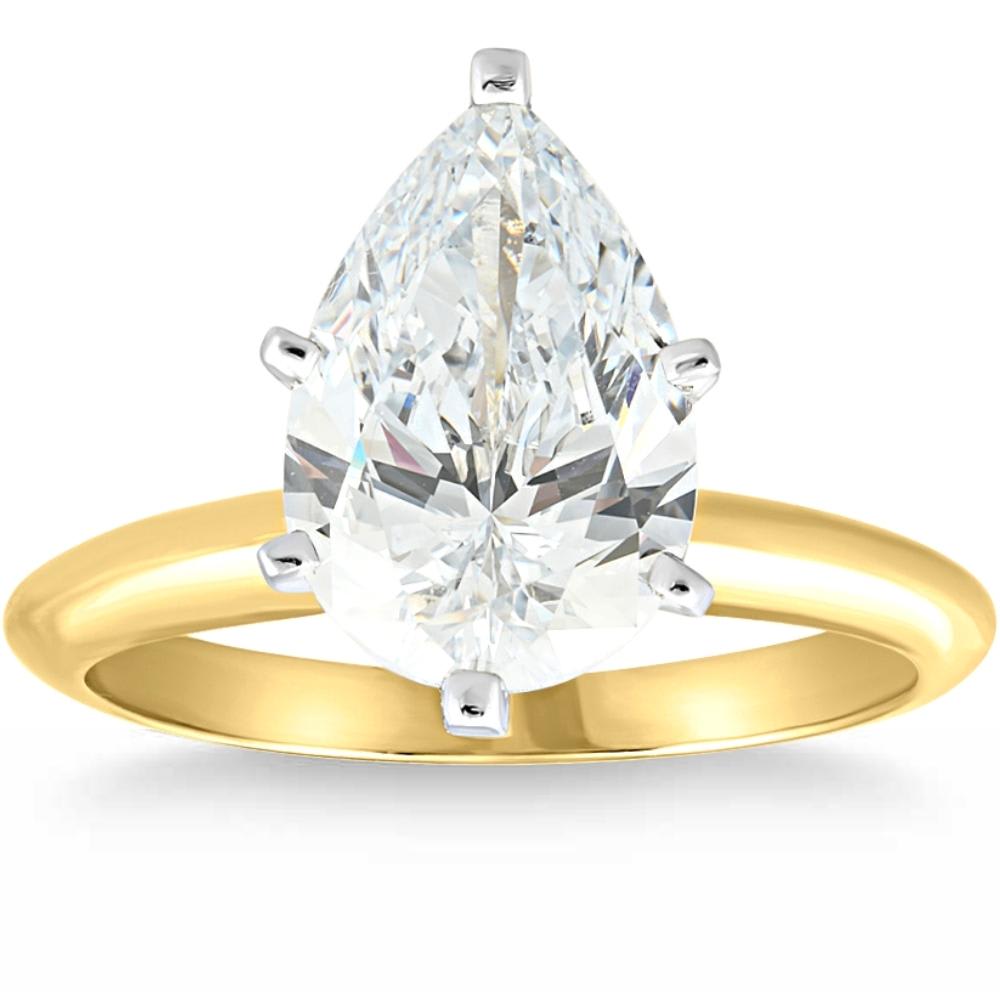 Certified 4 Ct Pear Solitaire Diamond Engagement Ring 14k Gold Lab Grown Size: 6.5