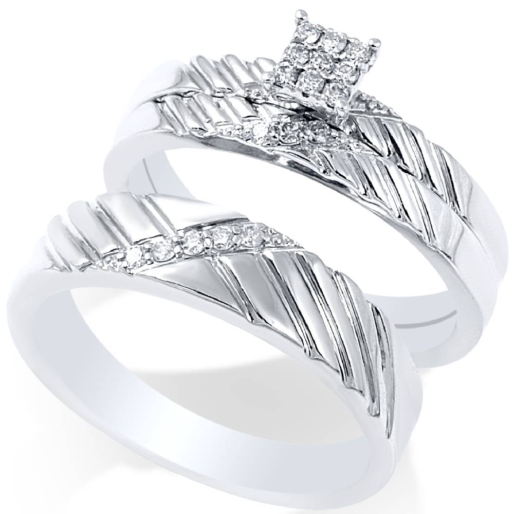 1/4ct Diamond Engagement Matching Wedding Ring Set 14K White Gold Size Selectable