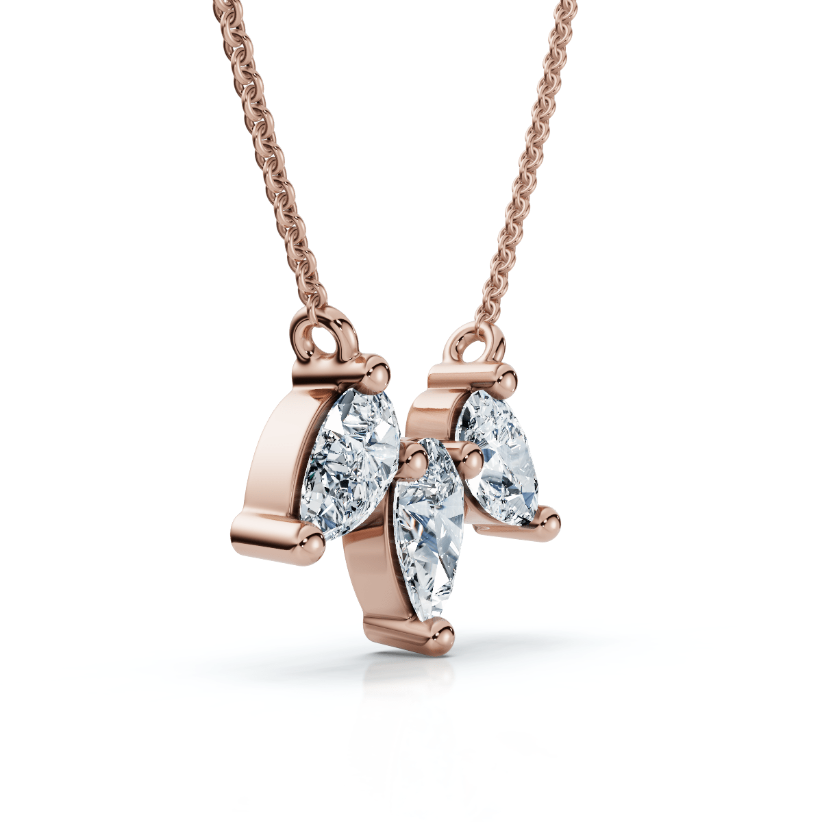1/2Ct Trio Pear Shape Diamond 18" Necklace 14k Gold Pendant