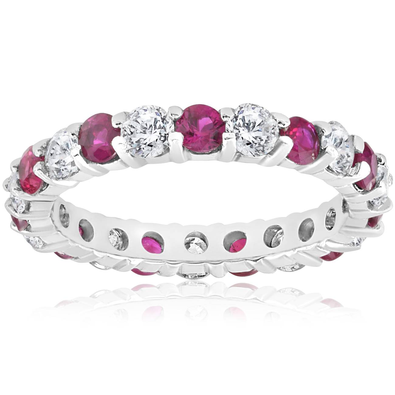2 ct Ruby & Diamond Eternity Ring 14K White Gold Womens Stackable Wedding Band Size Selectable