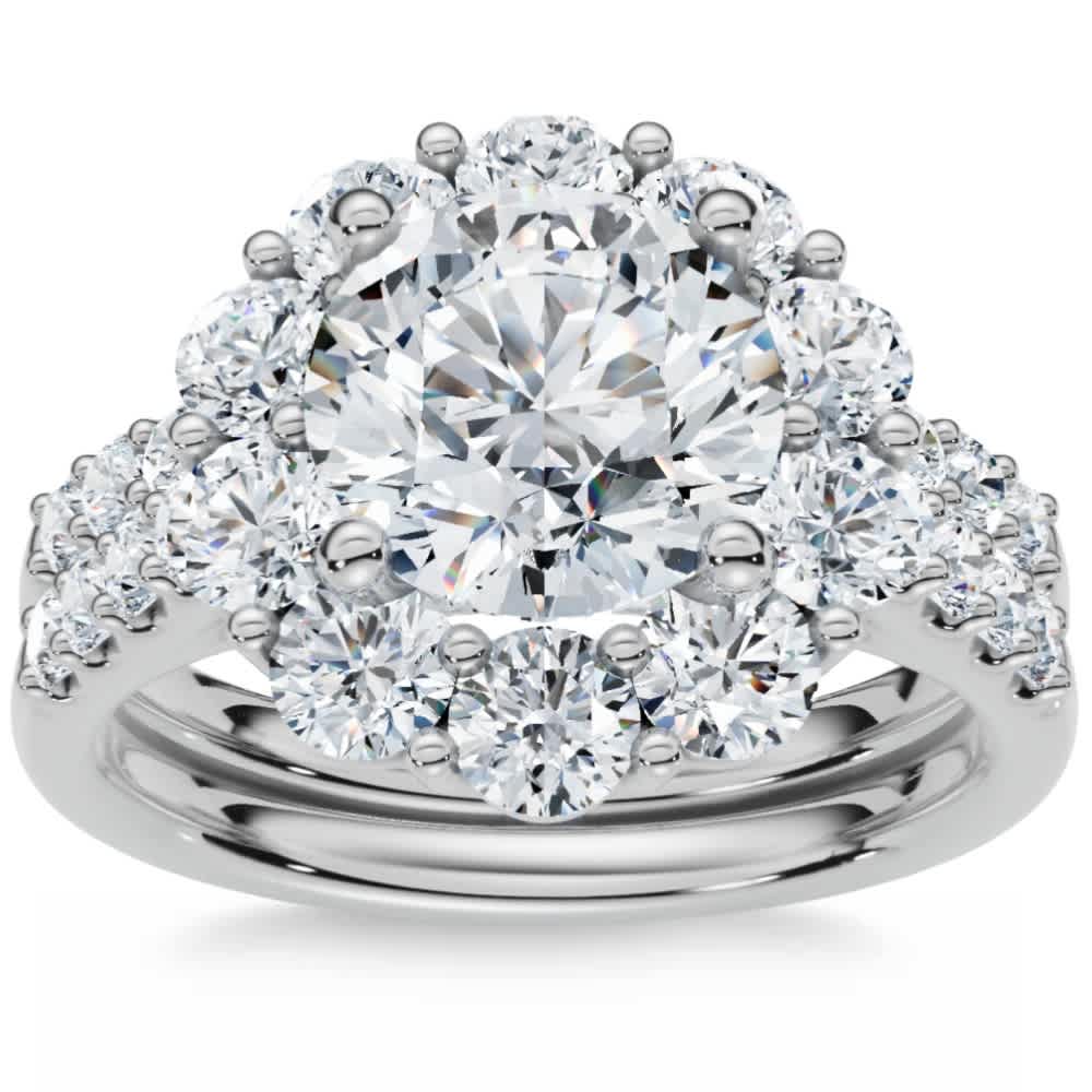 Certified 3ct Halo Diamond Engagement Wedding Ring Set 14k Gold Lab Grown