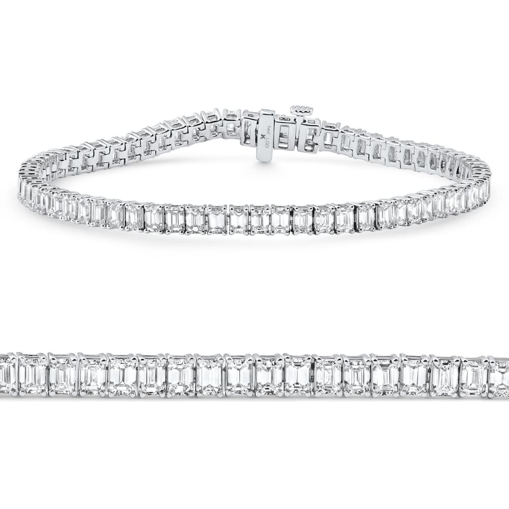 12.25Ct Emerald Cut Diamond Tennis Bracelet 7" 14k White Gold Lab Grown Size: 7