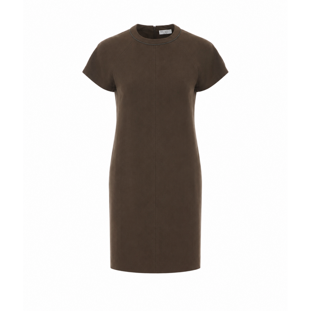 Brunello Cucinelli Women Viscose And Linen Fluid Twill T-Shirt Dress With Shiny Trim