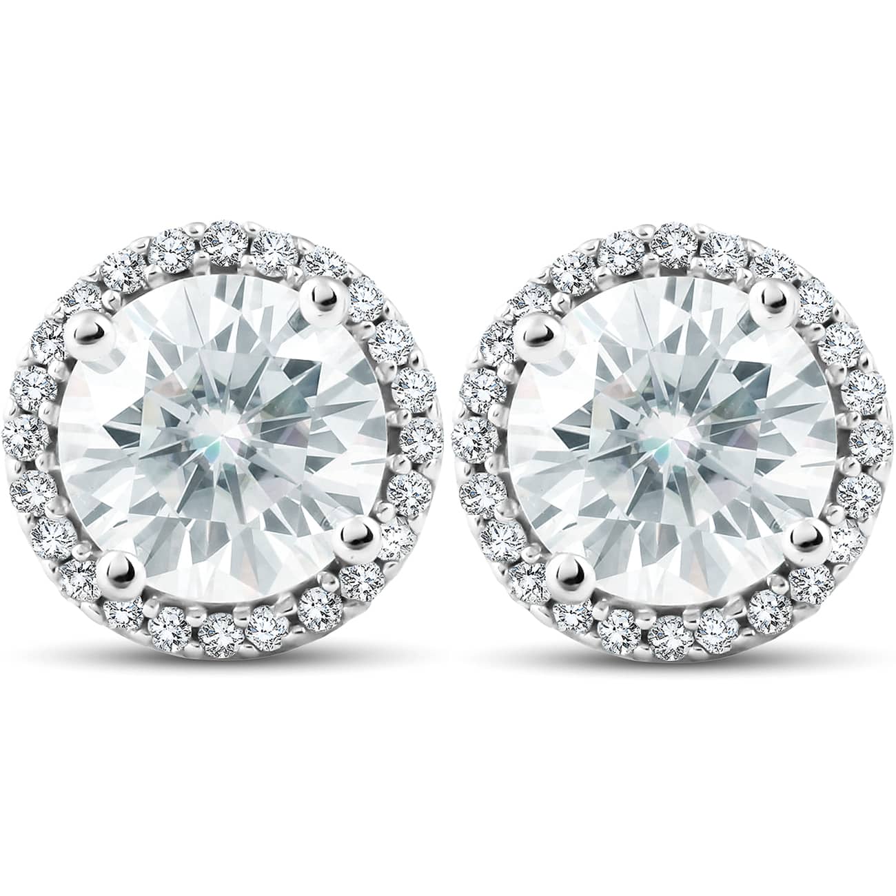 2 1/5 Ct Diamond Halo Moissanite Studs 10k White Gold