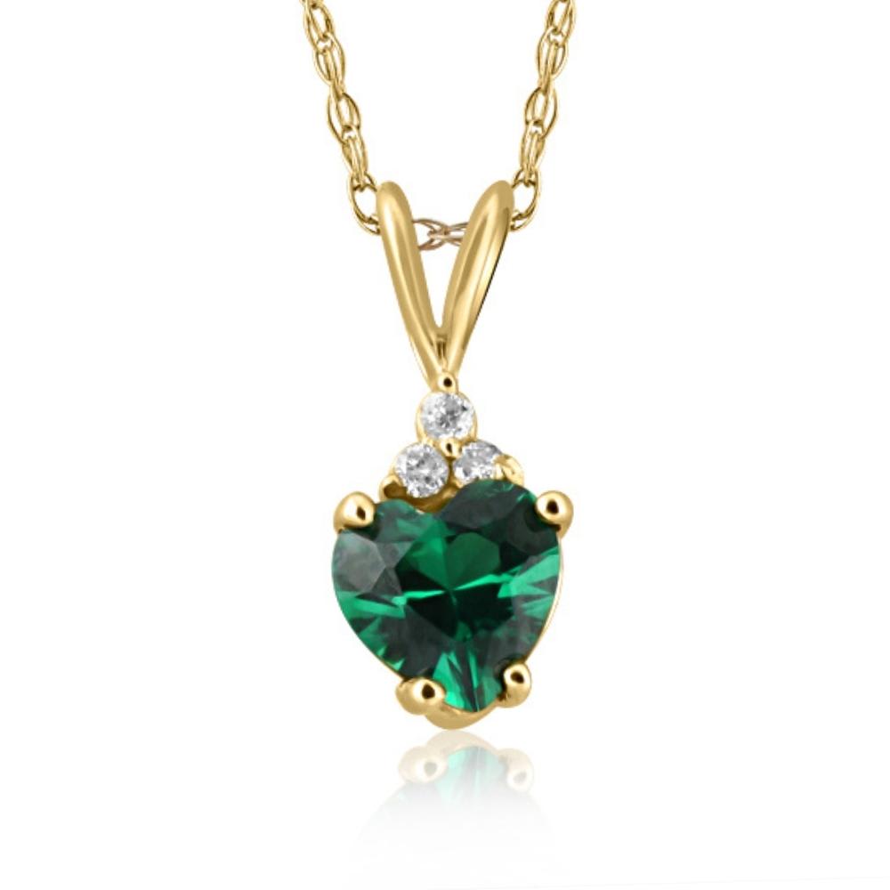 Emerald & Diamond Heart Pendant Necklace in 14k White or Yellow Gold
