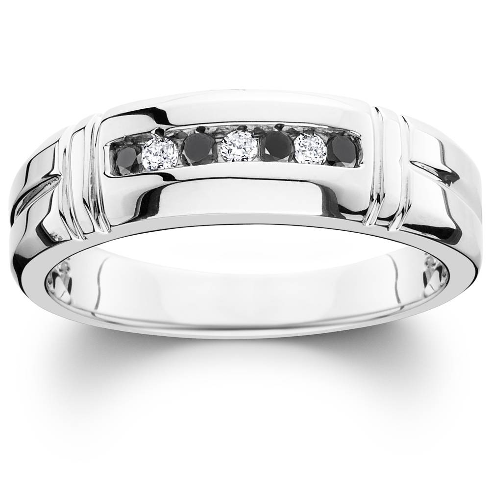 1/3ct Black & White Diamond Mens Wedding Ring 10K White Gold Size Selectable
