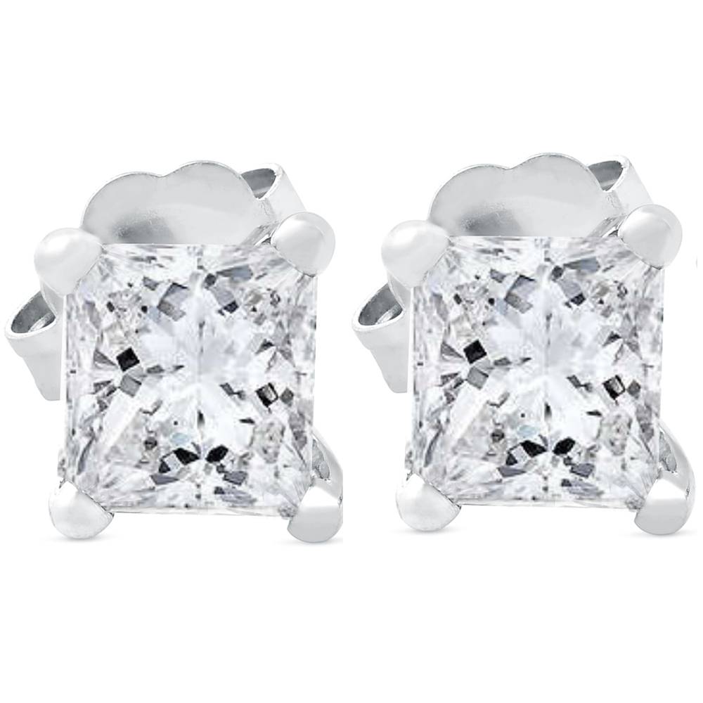 1ct Princess Cut Lab Grown Diamond Studs 14K White Gold