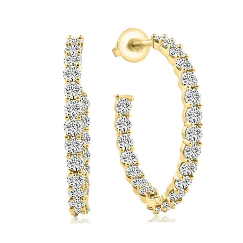 2 1/4Ct Diamond Inside Outside Hoops 10k White or Yellow Gold Earrings 1" Tall