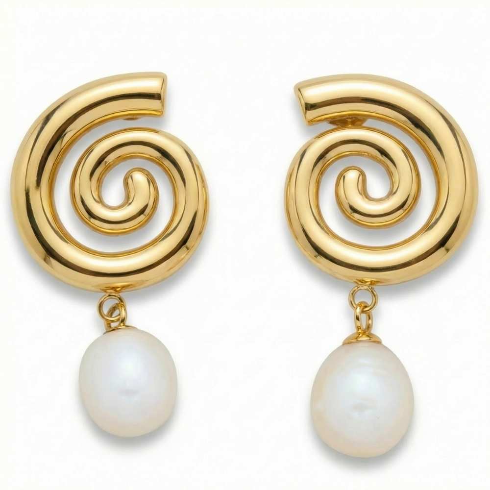 18k Yellow Gold Plated 1.5" Fresh Water Pearl Push Back Studs