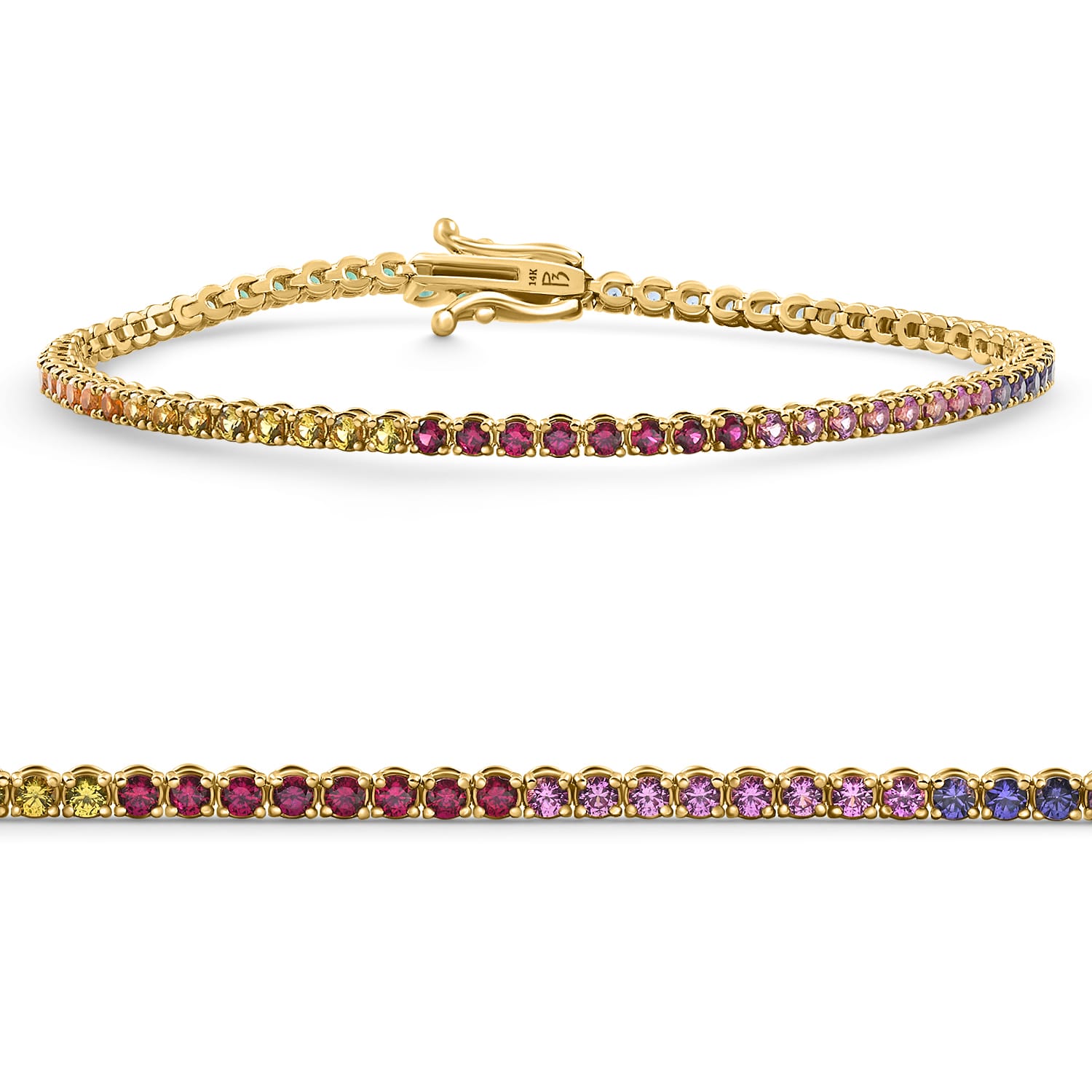 14k Yellow Gold Ombre Round Cut Rainbow Women's Tennis Bracelet 7" Size: 7