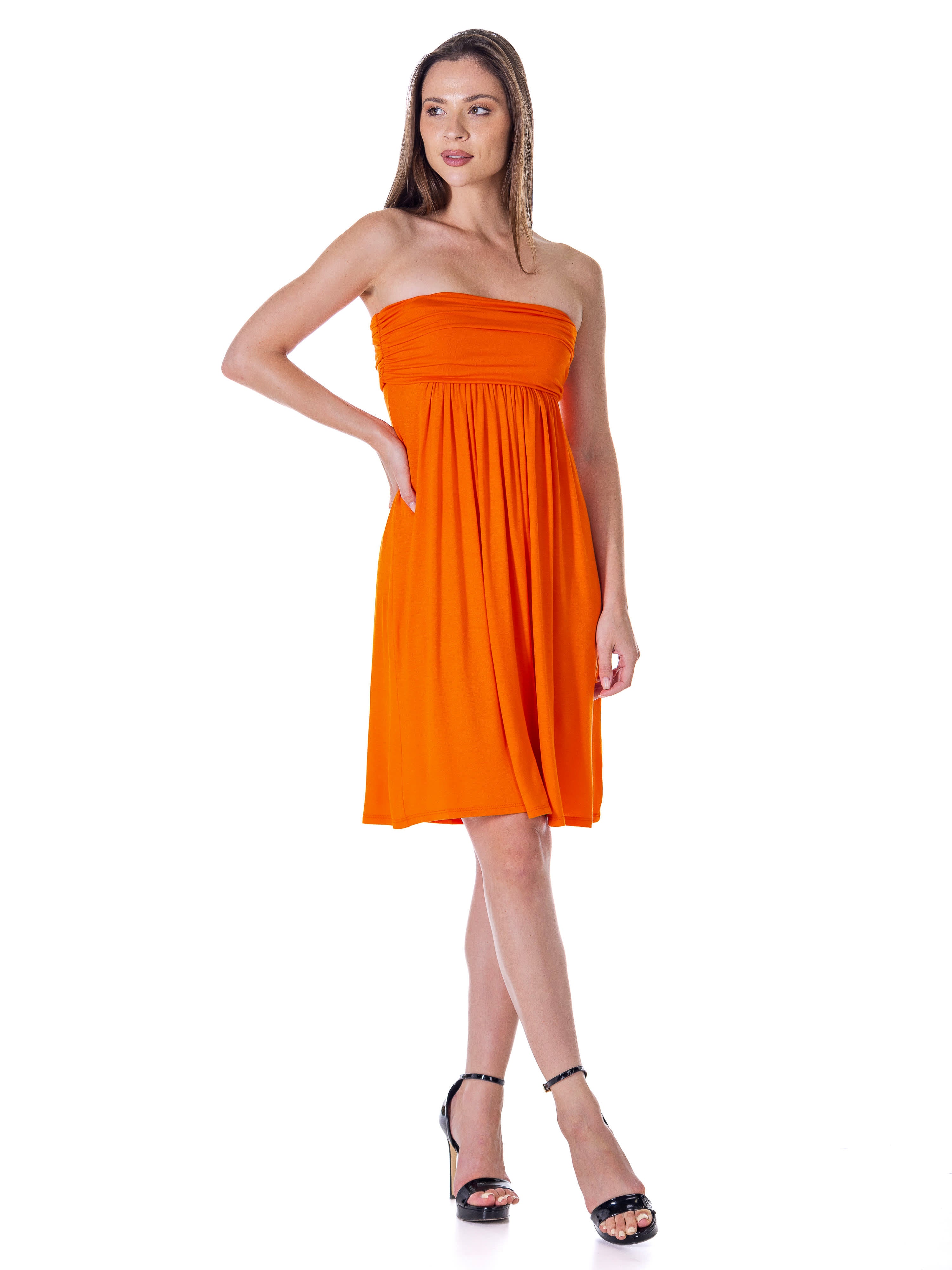 24seven Comfort Apparel Womens Strapless Pleated Empire Waist Flared A Line Knee Length Dress