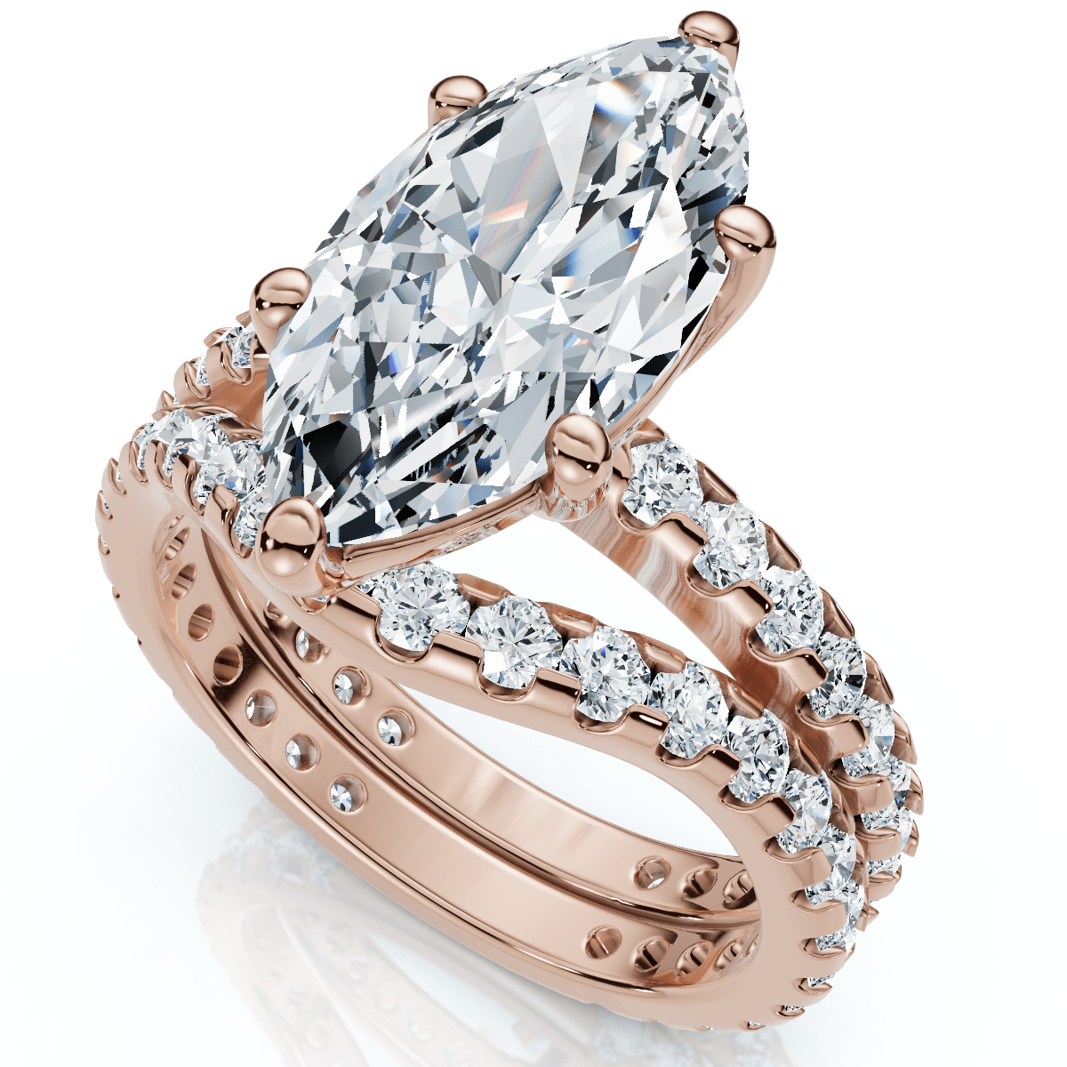 Certified 4 1/2Ct Marquise Diamond Wedding Engagement Ring Set 14k Gold Lab Grow