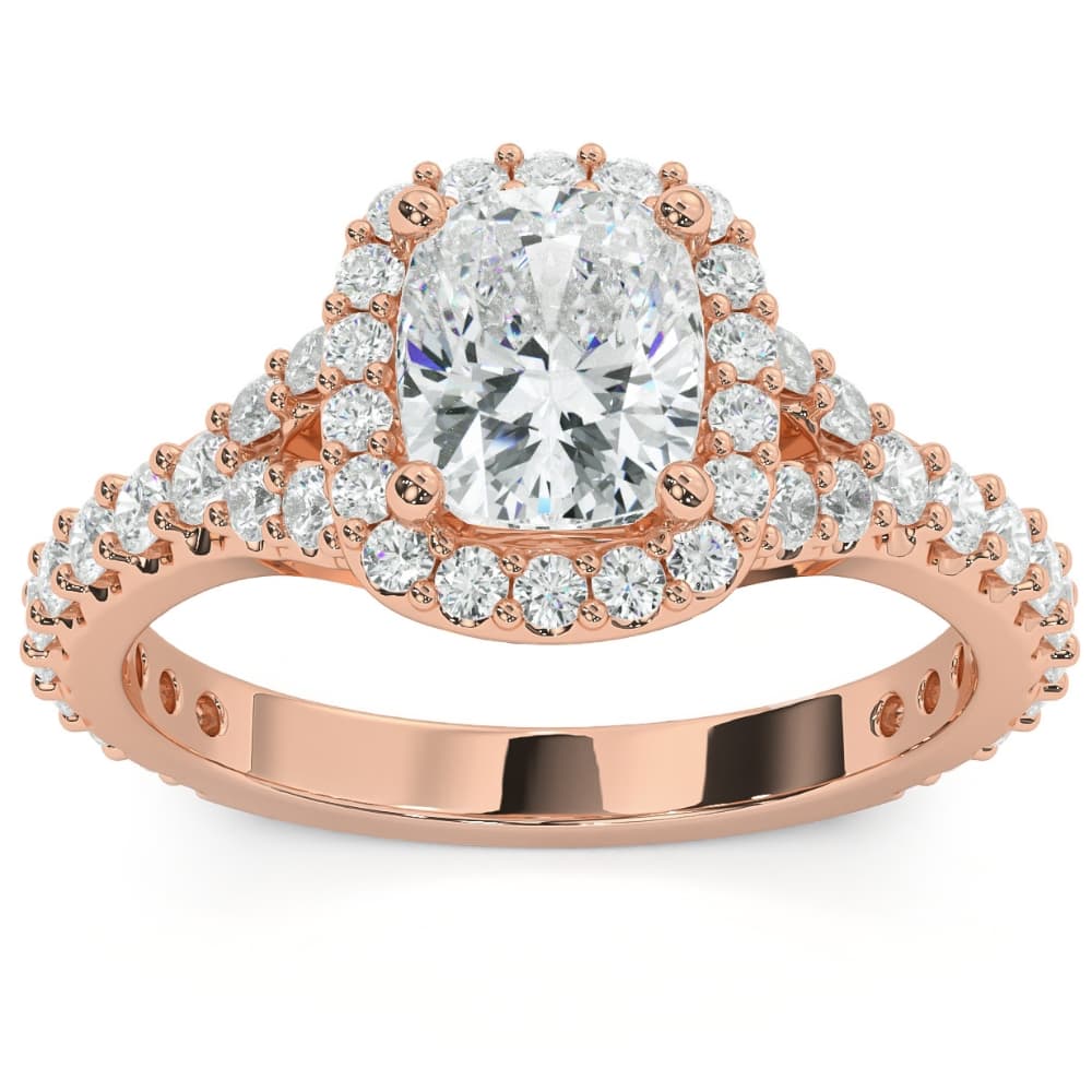 2Ct Cushion Halo Lab Grown Diamond Engagement Ring in 14k Gold