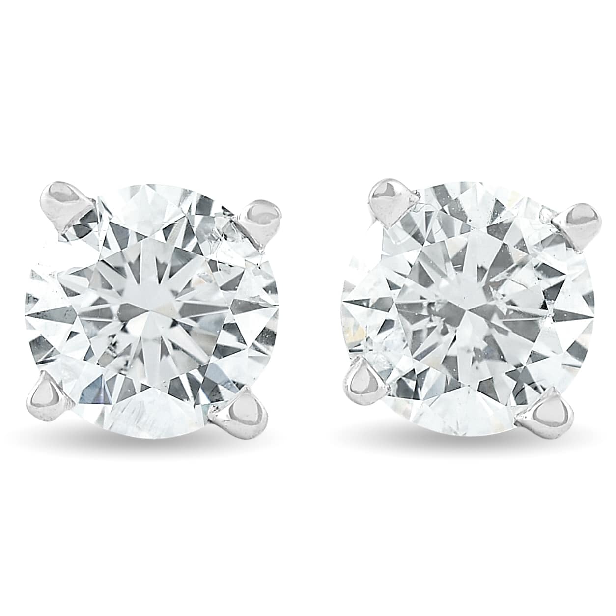 1 1/4Ct Round Brilliant Cut Natural Diamond Studs in 14K Gold Basket Setting