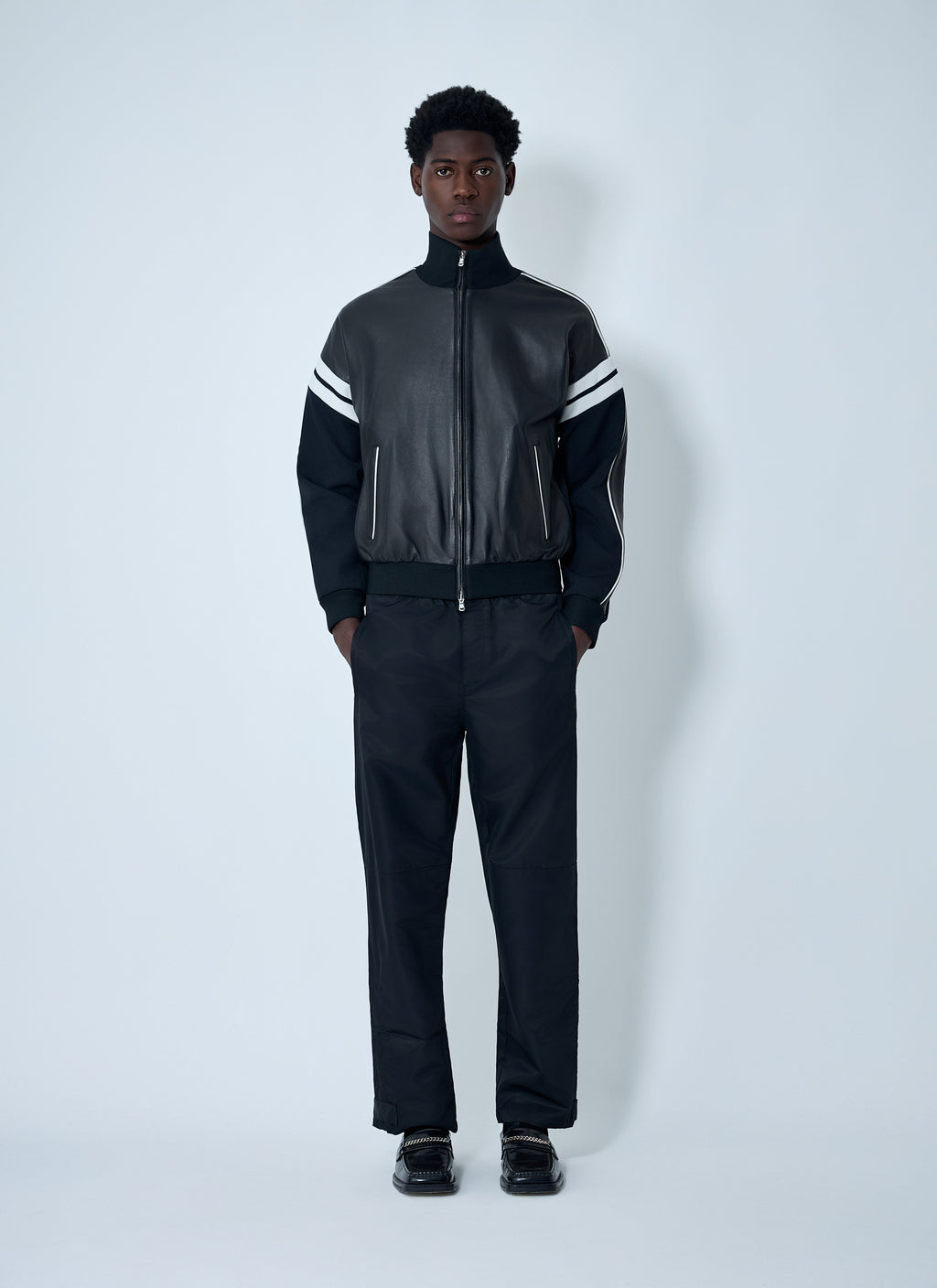 Wales Bonner Men Leather Logo Motif Bomber Jacket