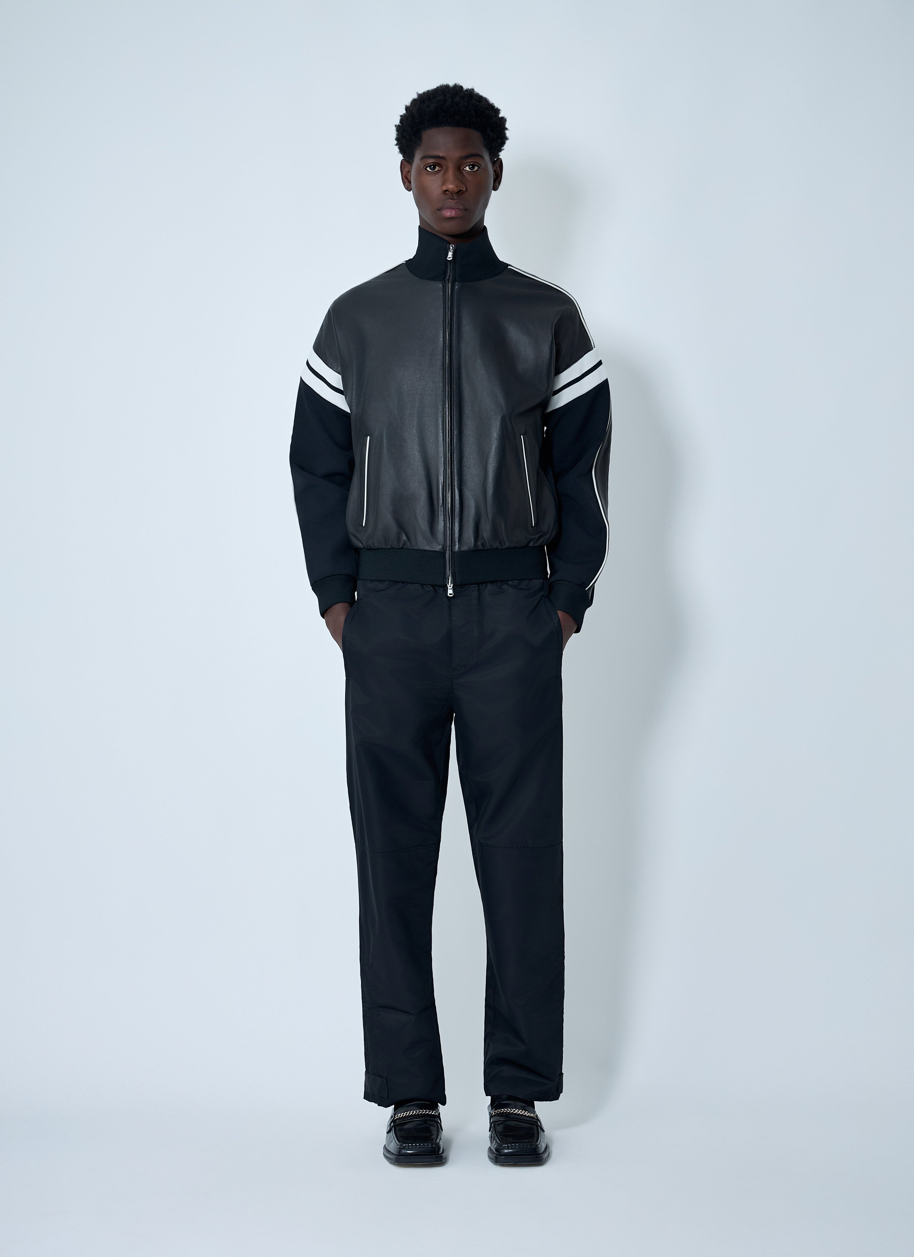 Wales Bonner Men Leather Logo Motif Bomber Jacket
