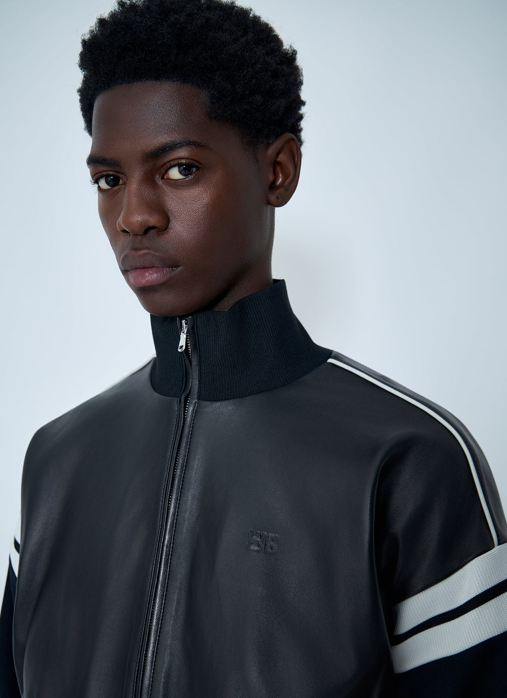 Wales Bonner Men Leather Logo Motif Bomber Jacket