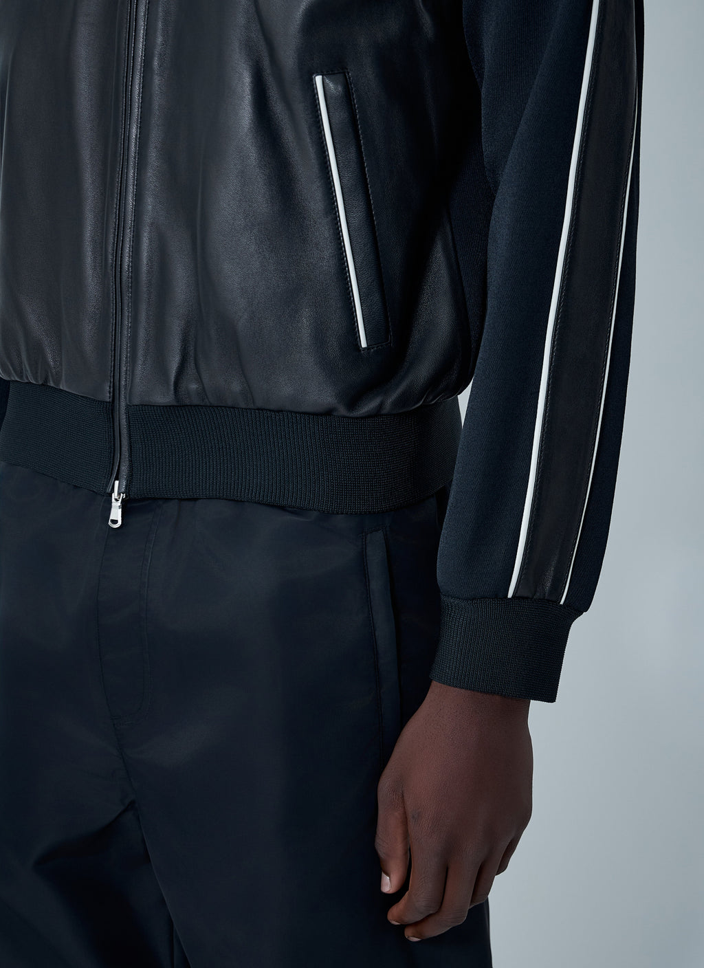 Wales Bonner Men Leather Logo Motif Bomber Jacket