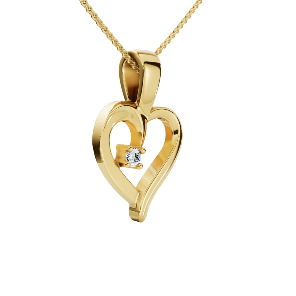 Heart Shape Solitaire Diamond Pendant Necklace in 14k White Yellow or Rose Gold