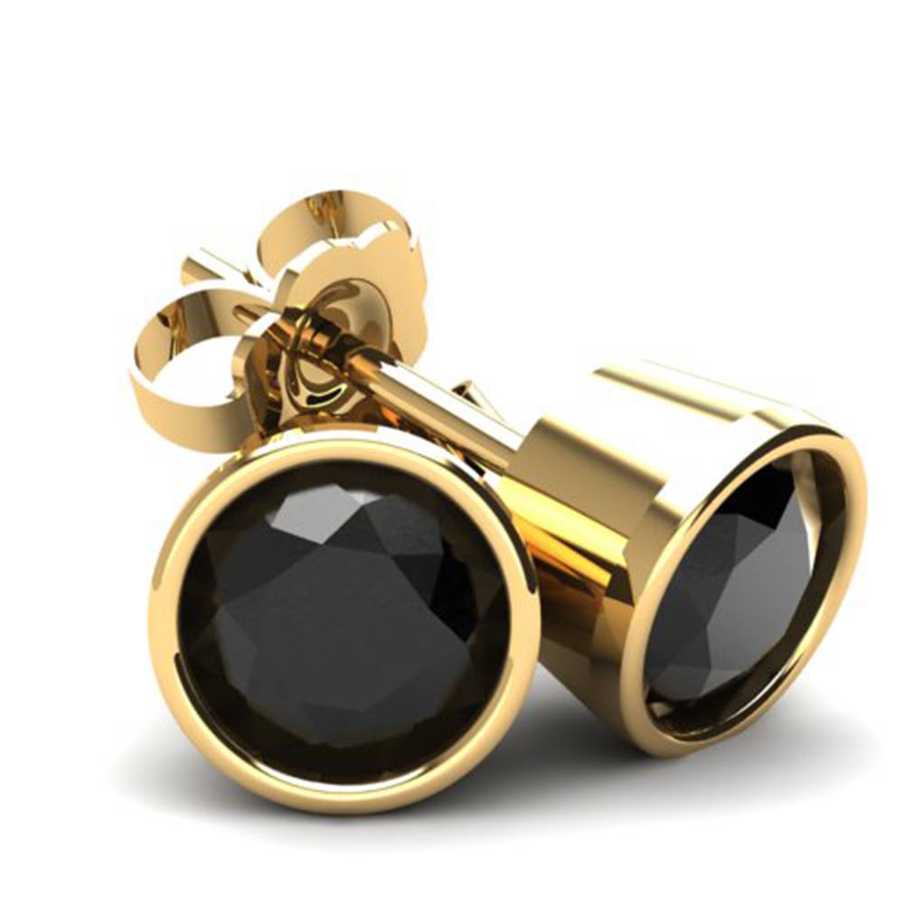.33Ct Round Brilliant Cut Heat Treated Black Diamond Stud Earrings in 14K Gold Round Bezel Setting