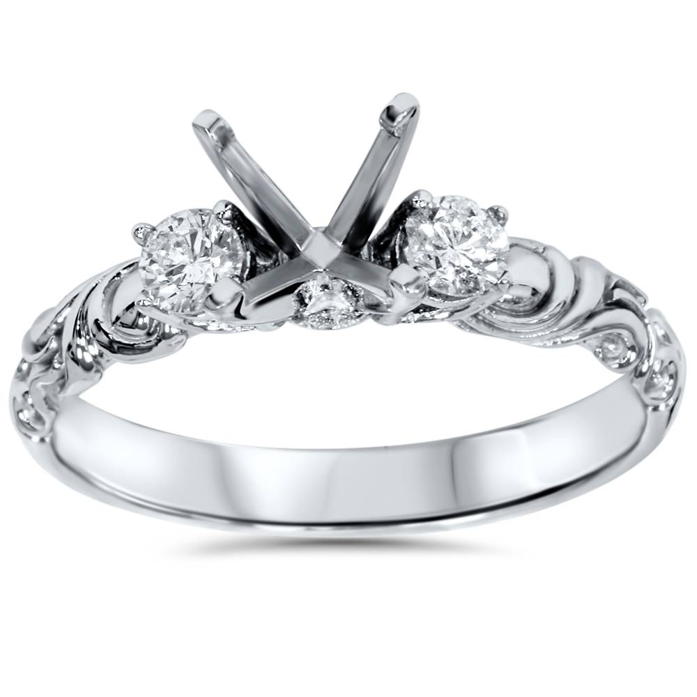 1/4ct Vintage Style Engagement Ring Setting 14K White Gold Size Selectable