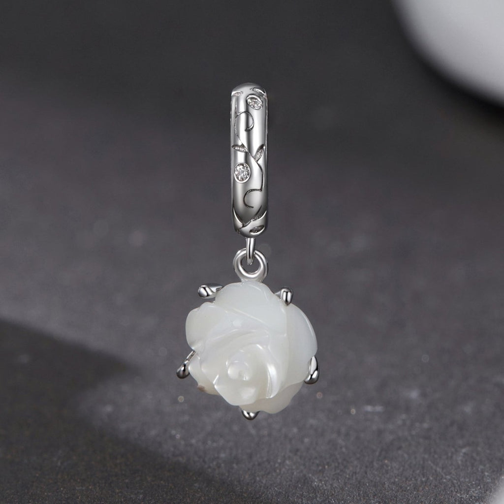 White Rose in Bloom Double Dangle Charm