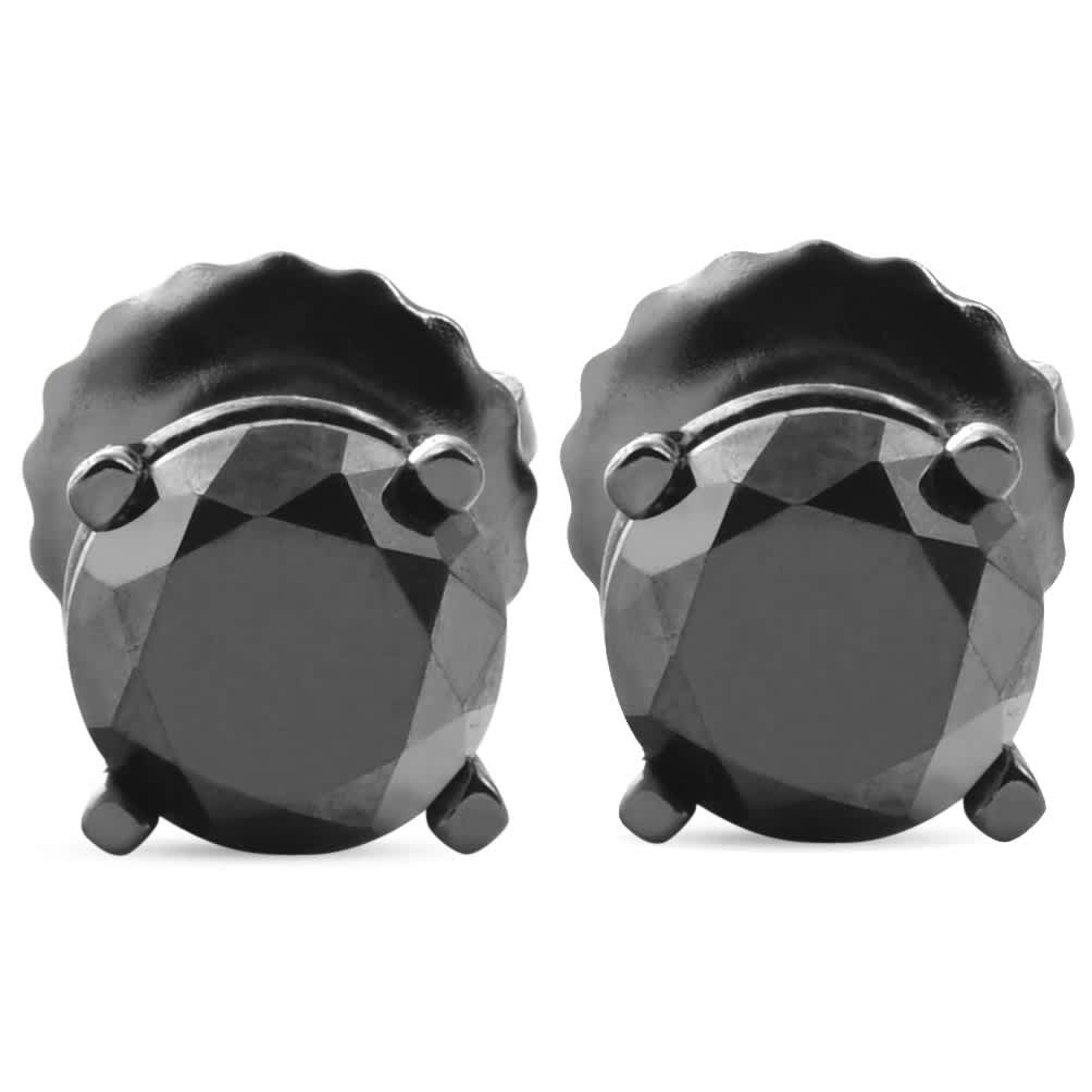 2 TCW 14k Black Gold Round Black Diamond Screw Back Studs Earrings